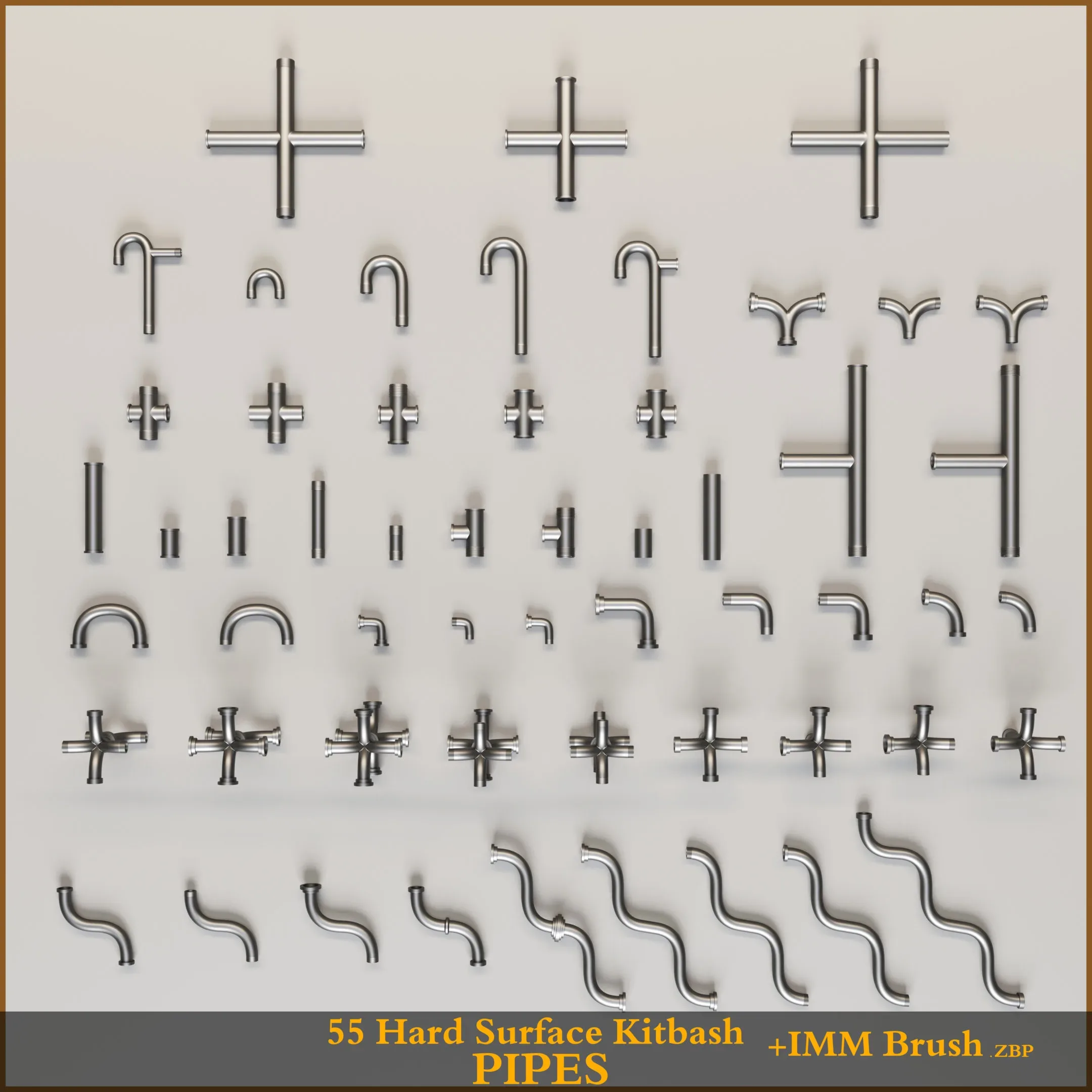 55 Hard Surface Pipes Kitbash + IMM Brush