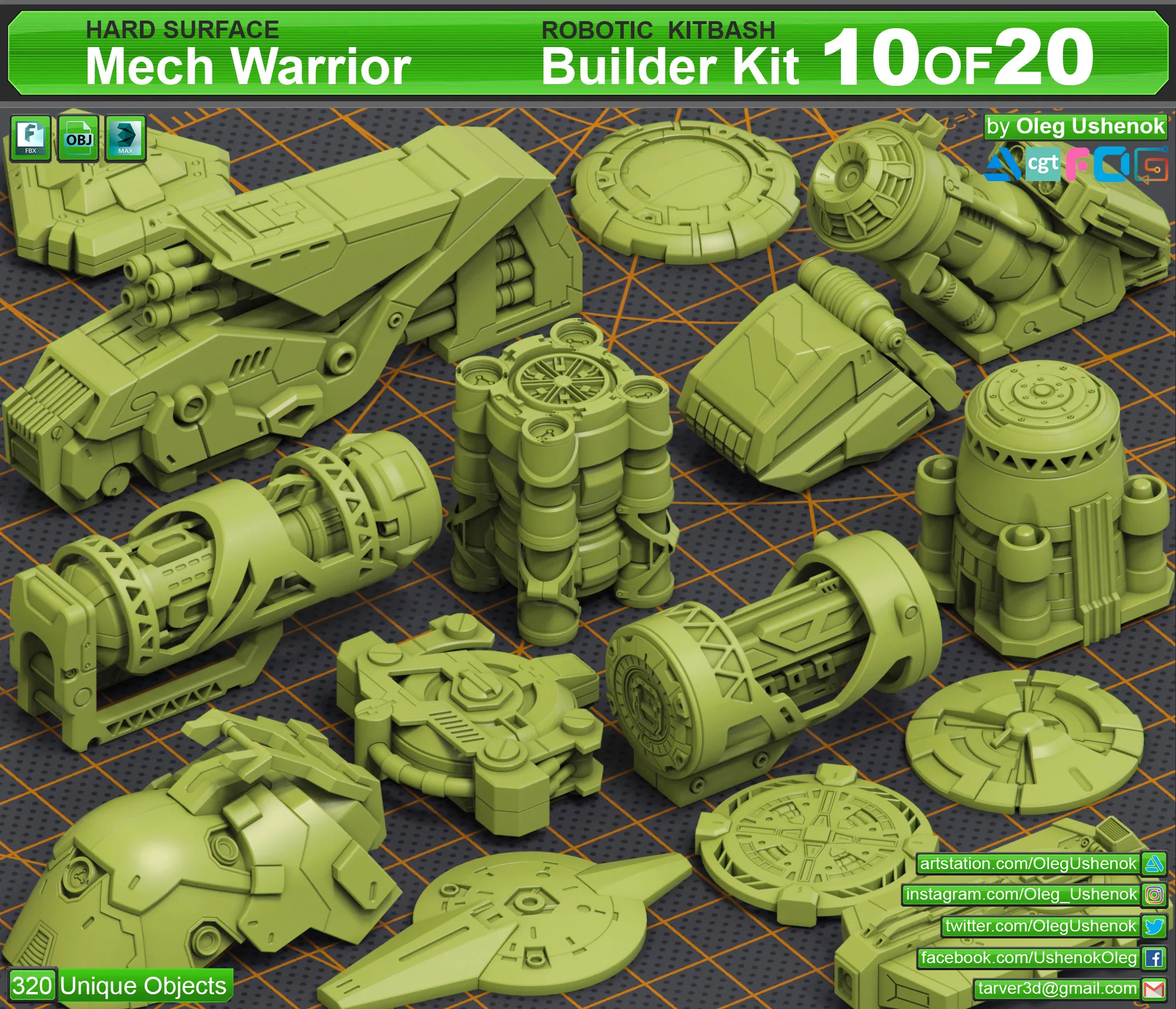 320 Pieces Mega Pack - Hard Surface Kitbash