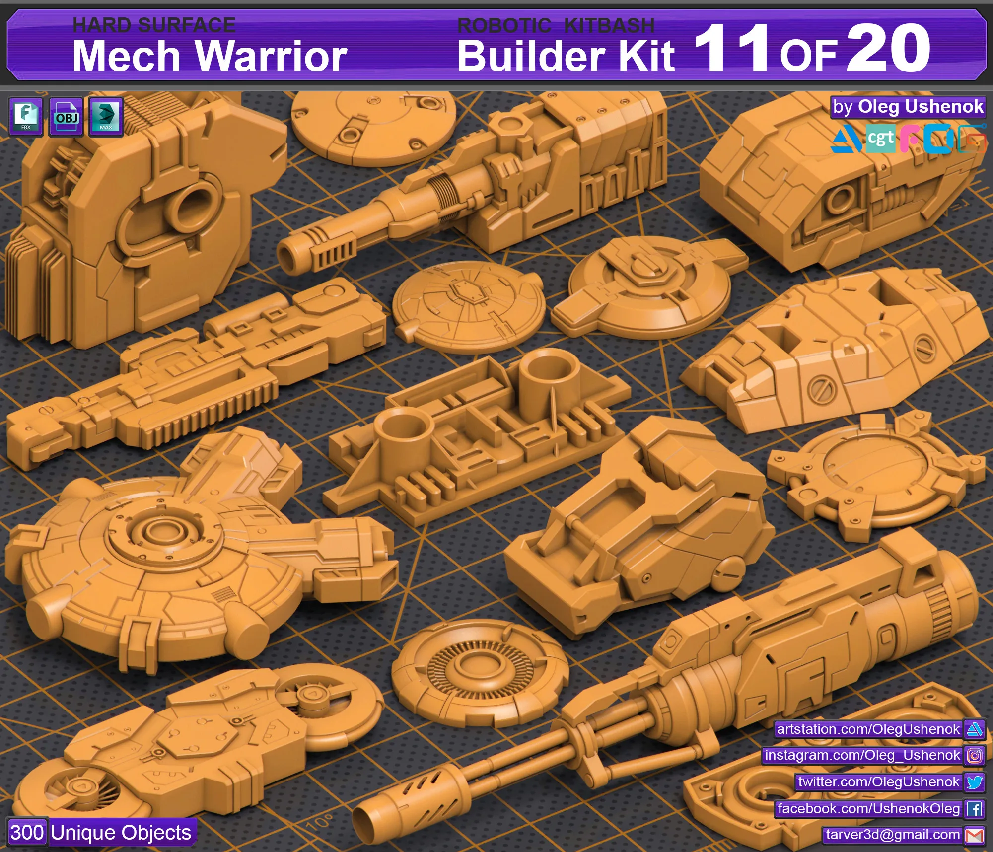 300 Pieces Mega Pack - Hard Surface Kitbash