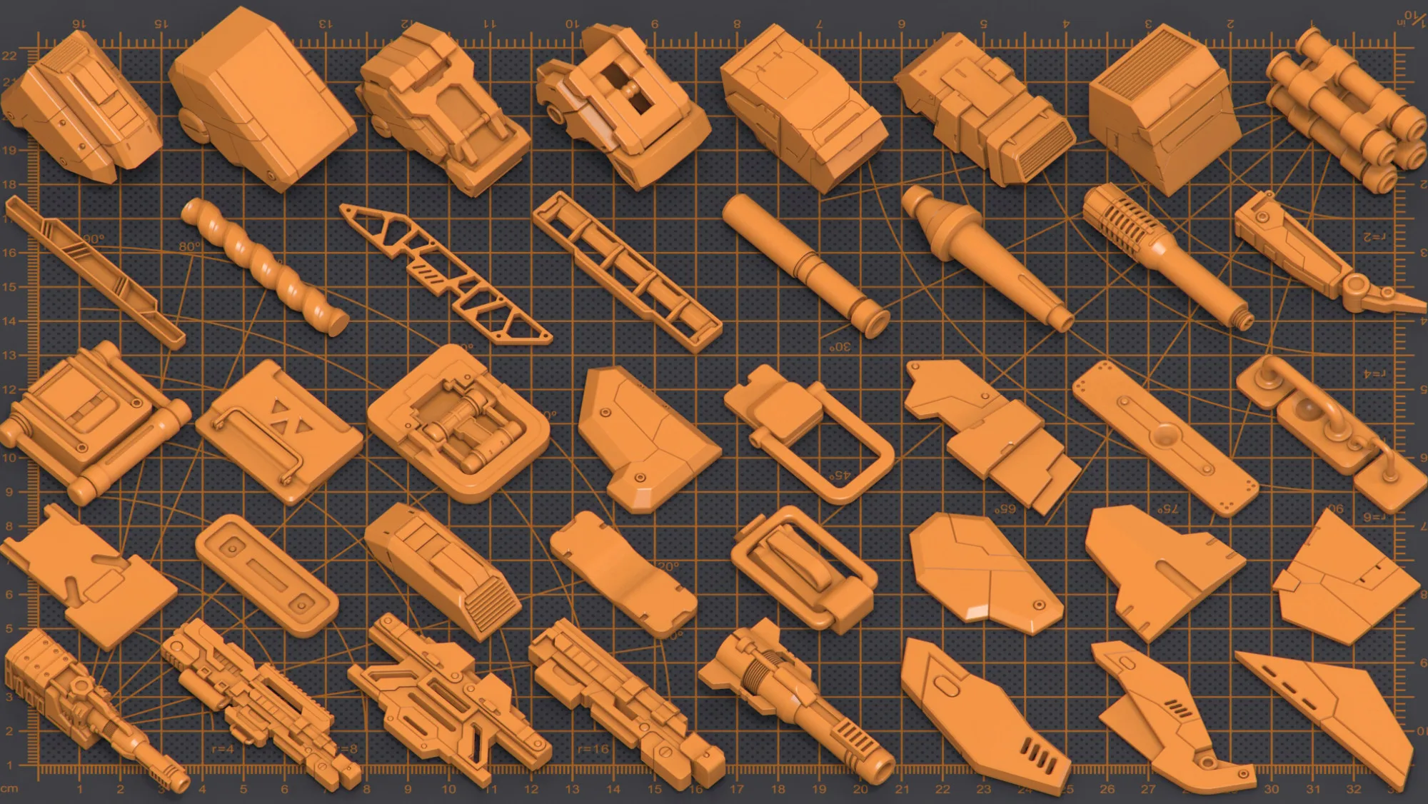 300 Pieces Mega Pack - Hard Surface Kitbash