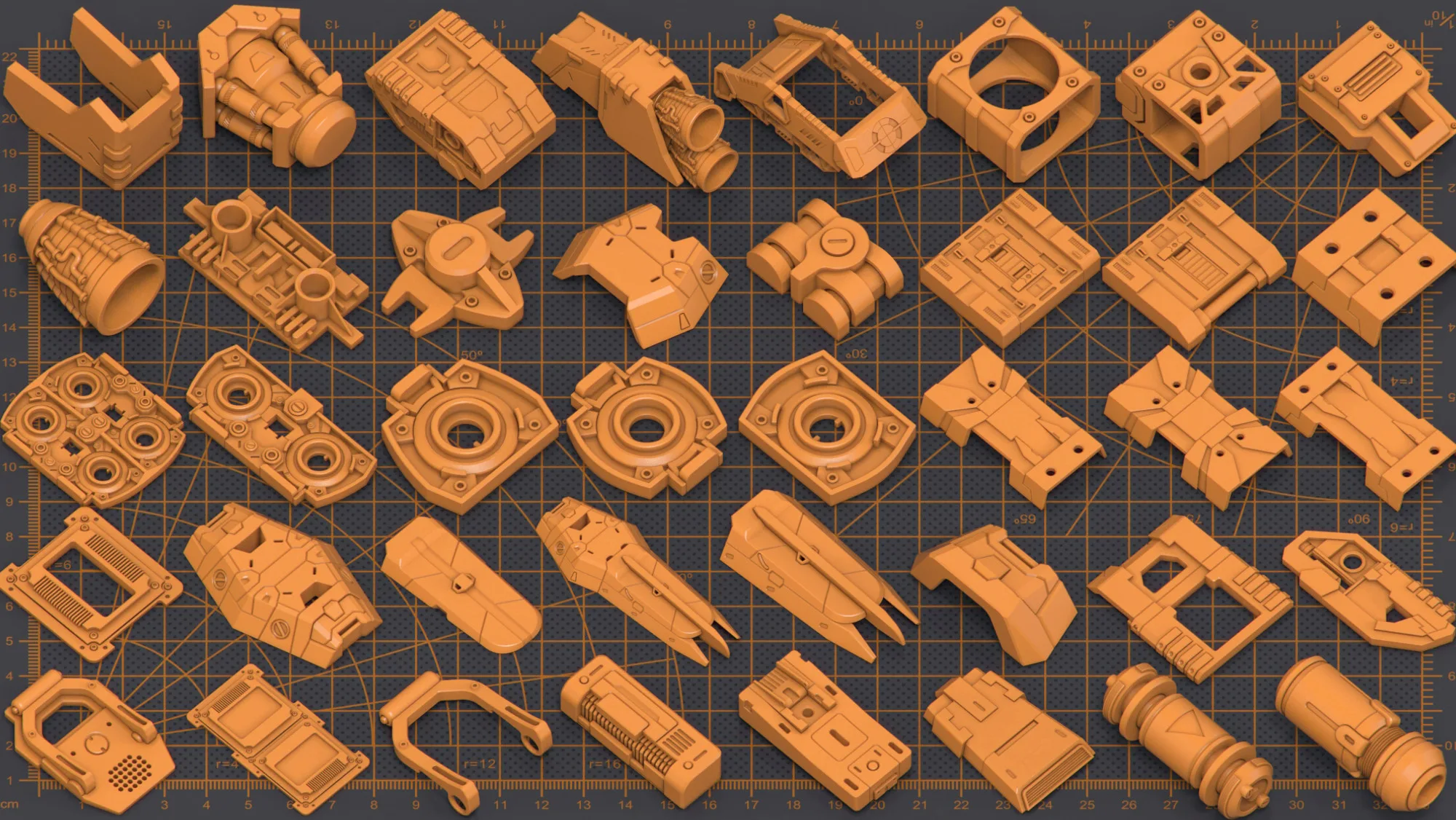 300 Pieces Mega Pack - Hard Surface Kitbash