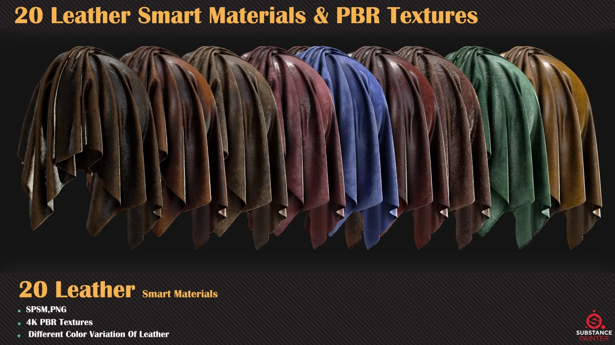 20 Leather Smart Materials + PBR Textures