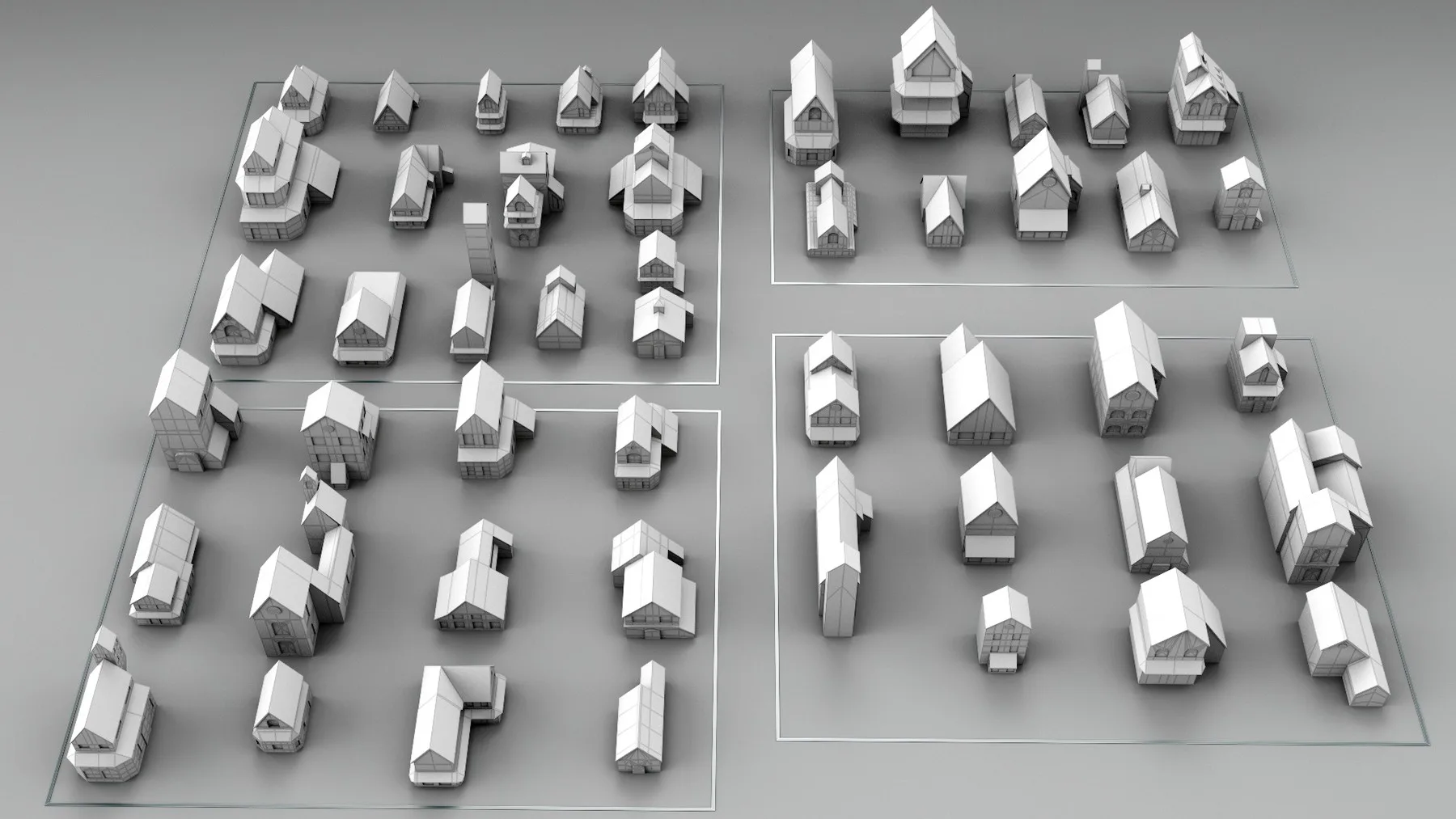 Kitbash Crowd Scene Houses 48 models [UV, Texture, Game Ready Topology]