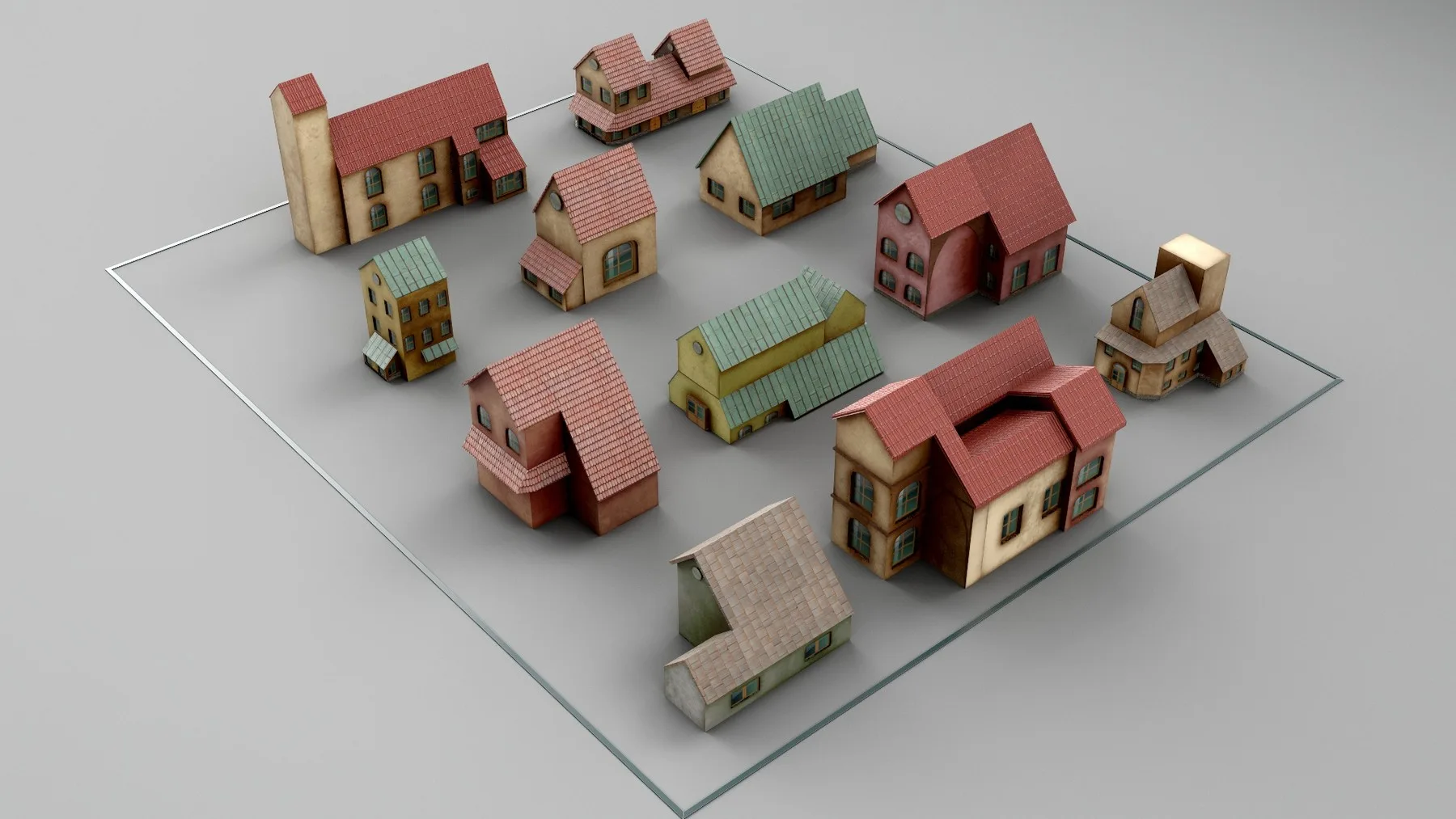 Kitbash Crowd Scene Houses 48 models [UV, Texture, Game Ready Topology]