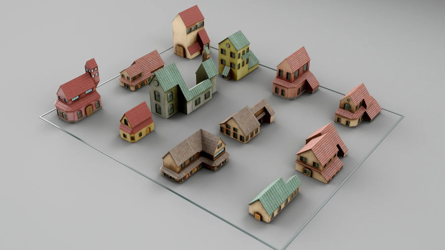 Kitbash Crowd Scene Houses 48 models [UV, Texture, Game Ready Topology]