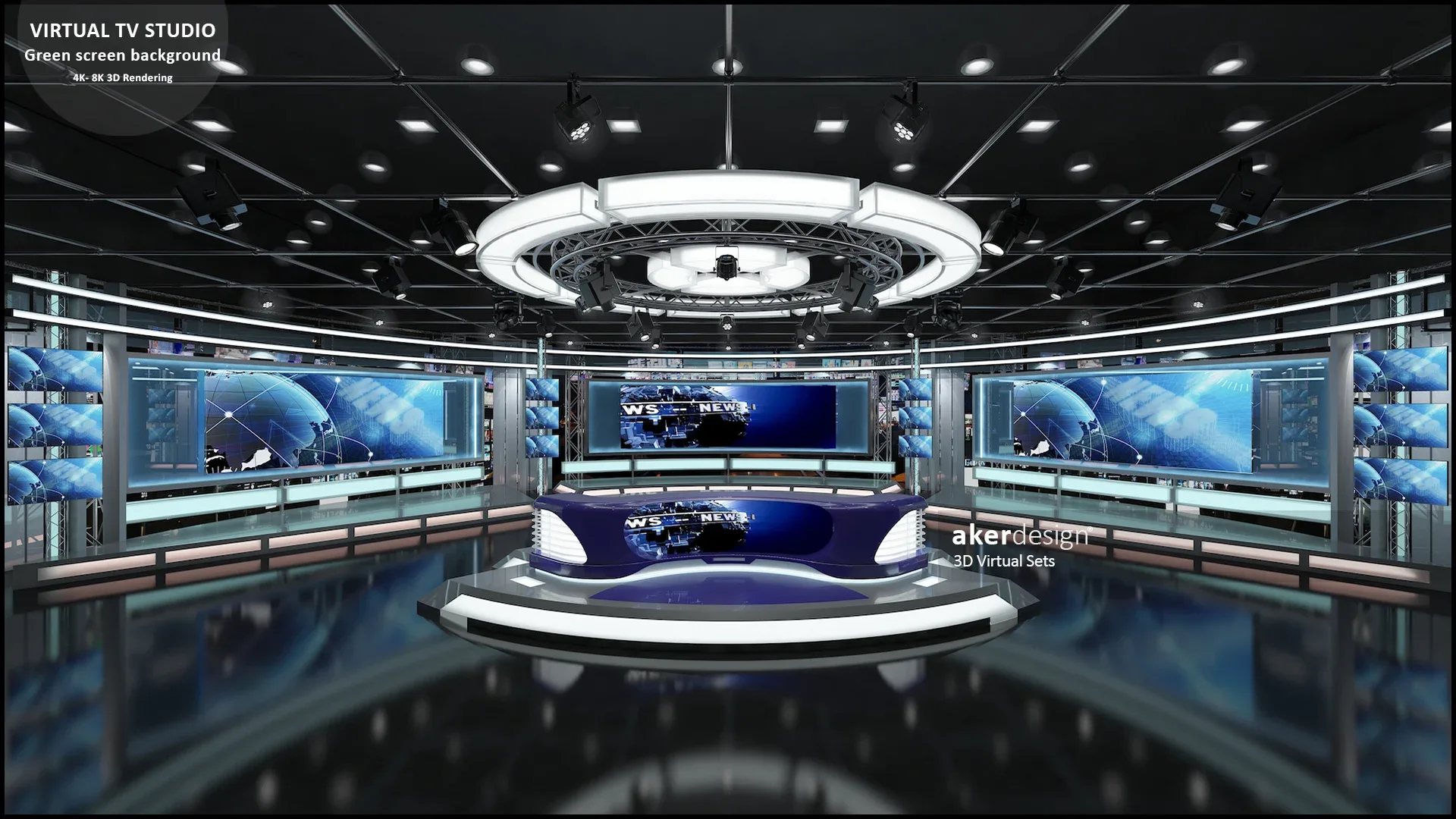 Virtual TV Studio Green Screen Background. Collection Vol.1. 9PCS Design