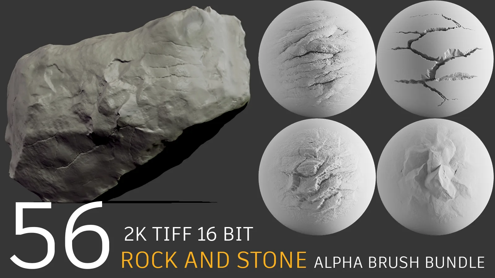 56 Stone and Rock Easy Sculpting Alpha Brush Bundle + Video Tutorial