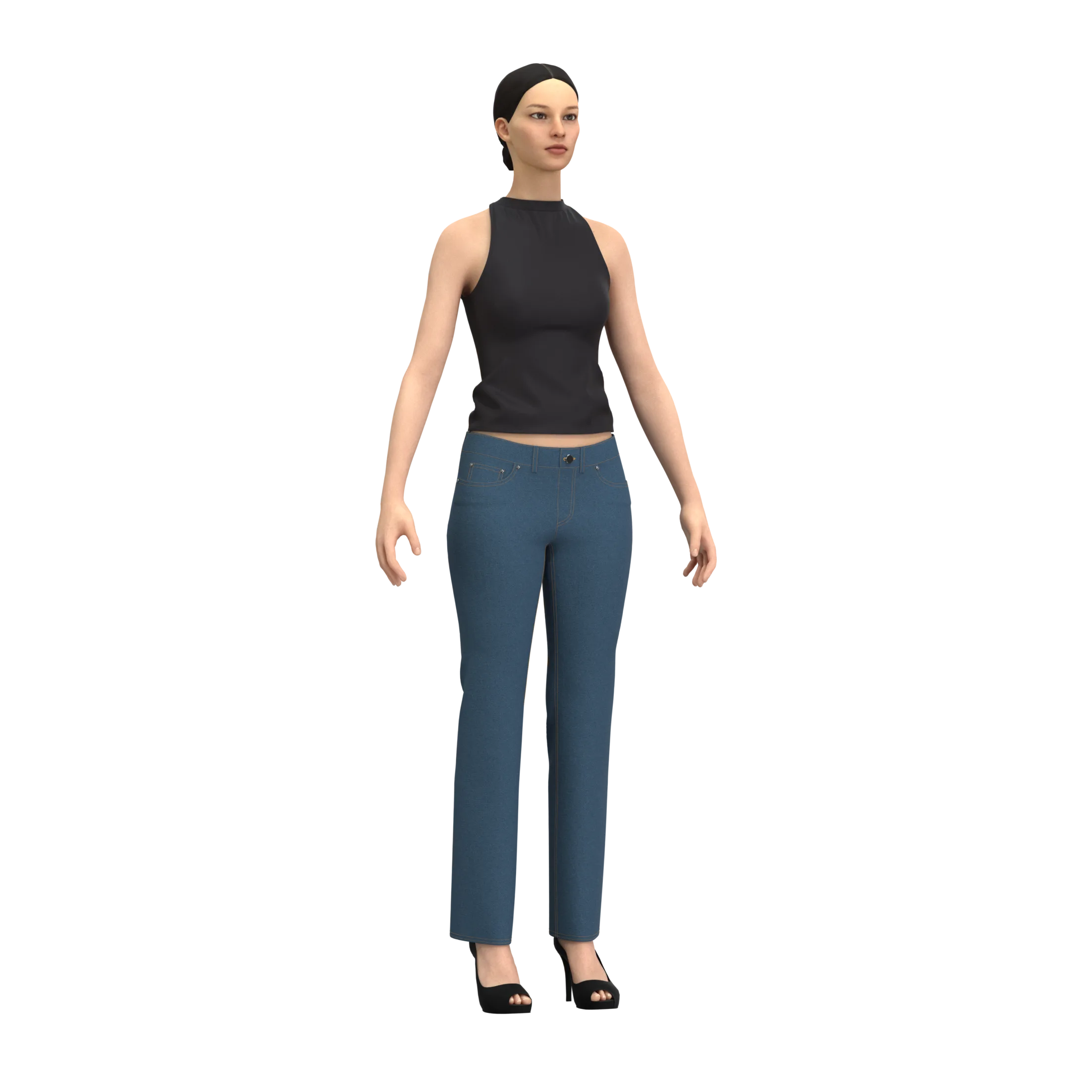 Jeans And Neck Crop Top - Marvelous Designer - Clo3d