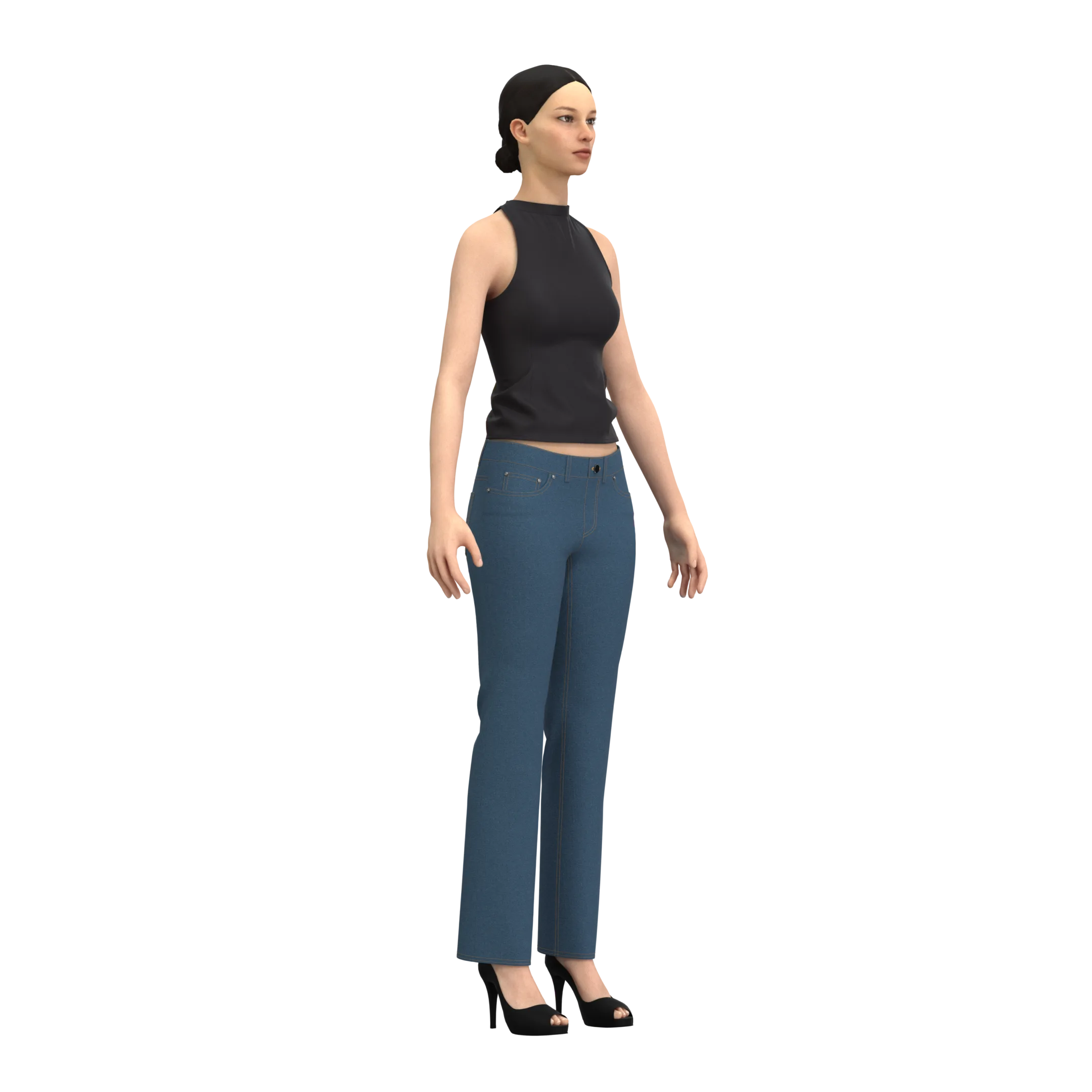 Jeans And Neck Crop Top - Marvelous Designer - Clo3d