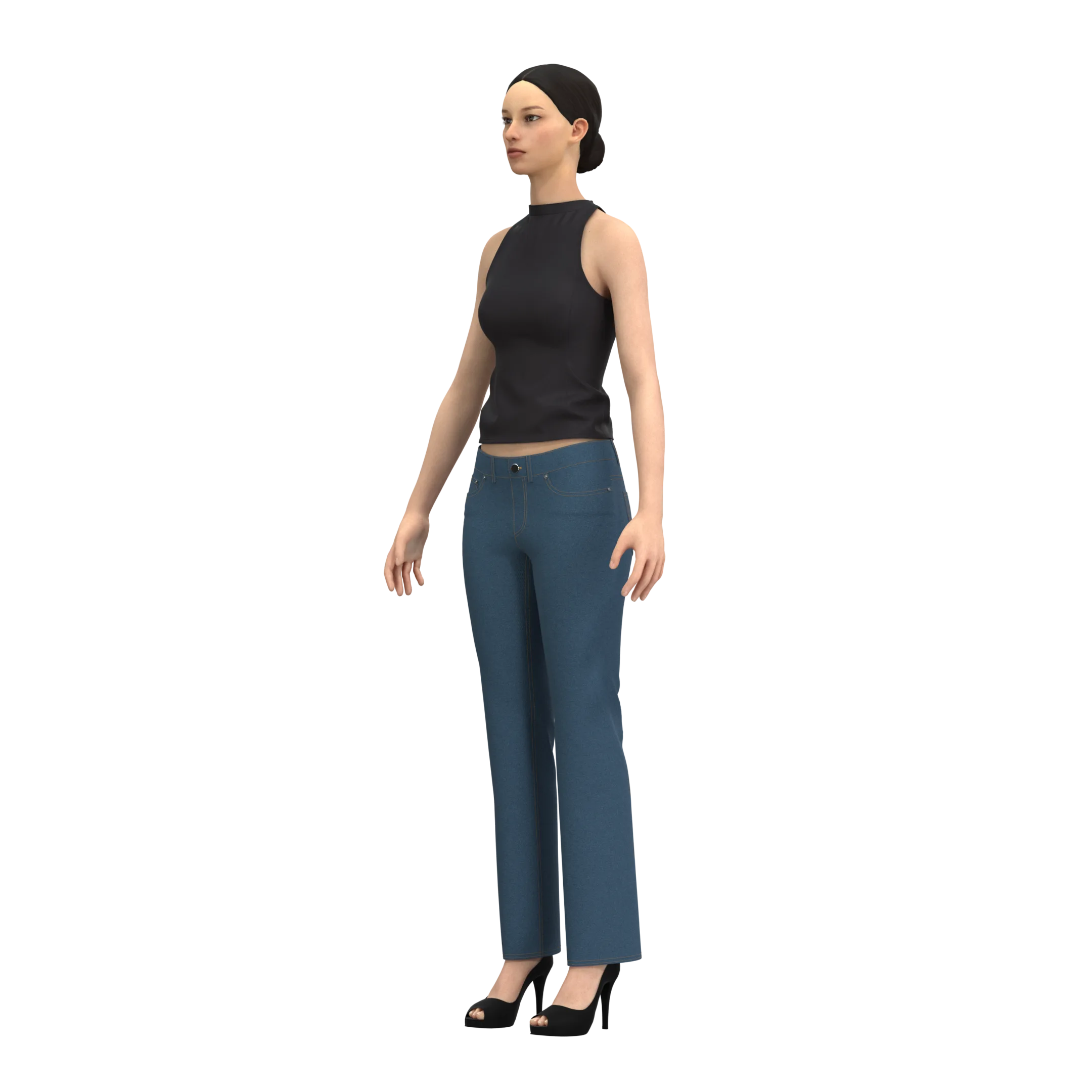 Jeans And Neck Crop Top - Marvelous Designer - Clo3d