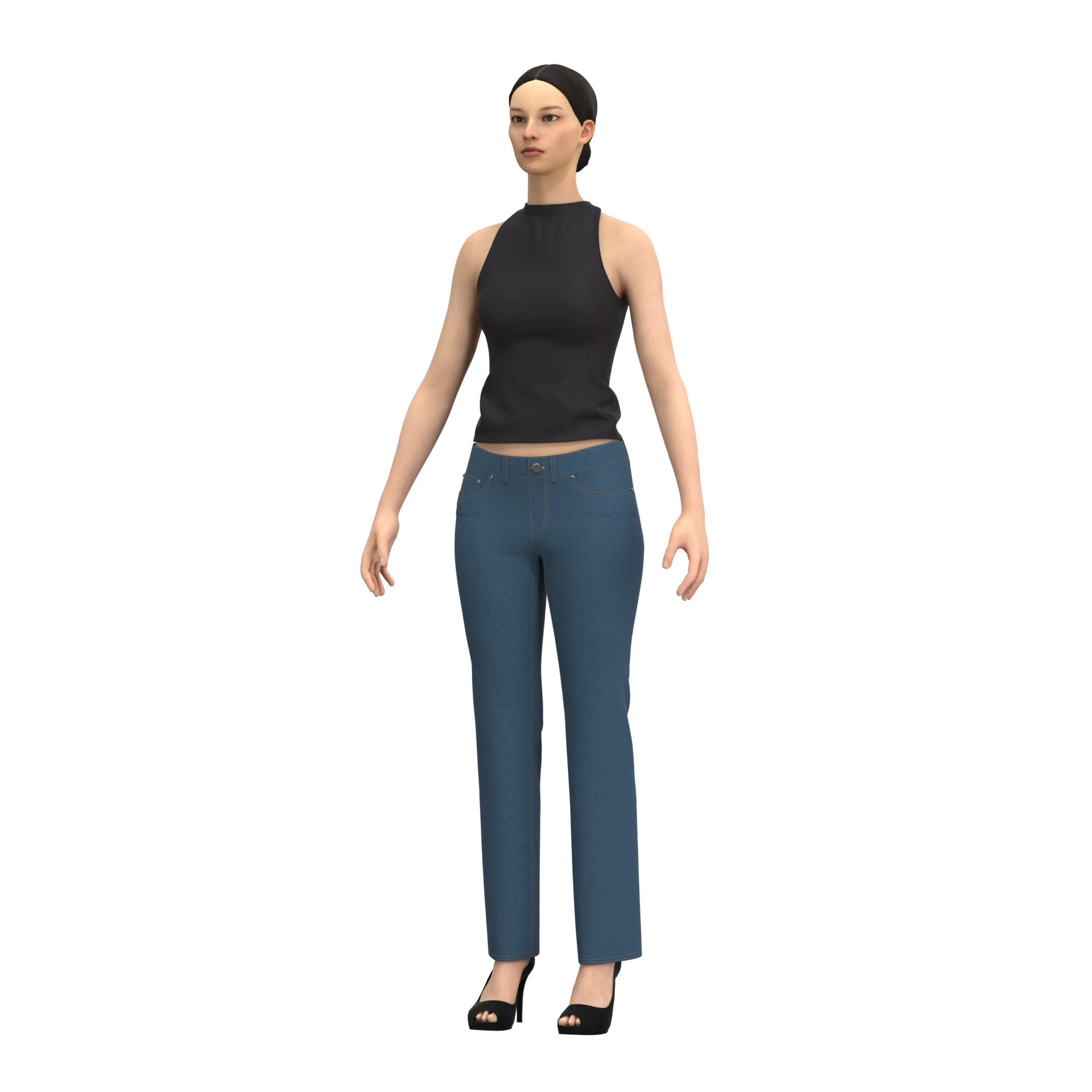 Jeans And Neck Crop Top - Marvelous Designer - Clo3d