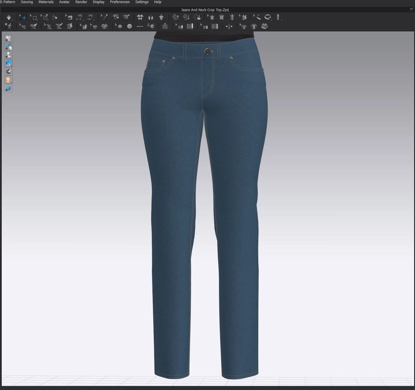 Jeans And Neck Crop Top - Marvelous Designer - Clo3d