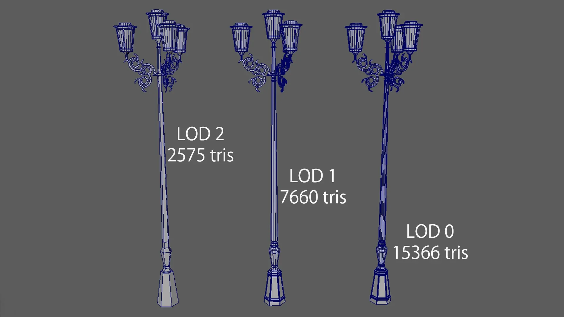 Street Lamp with 3 Textures and 3 LODs