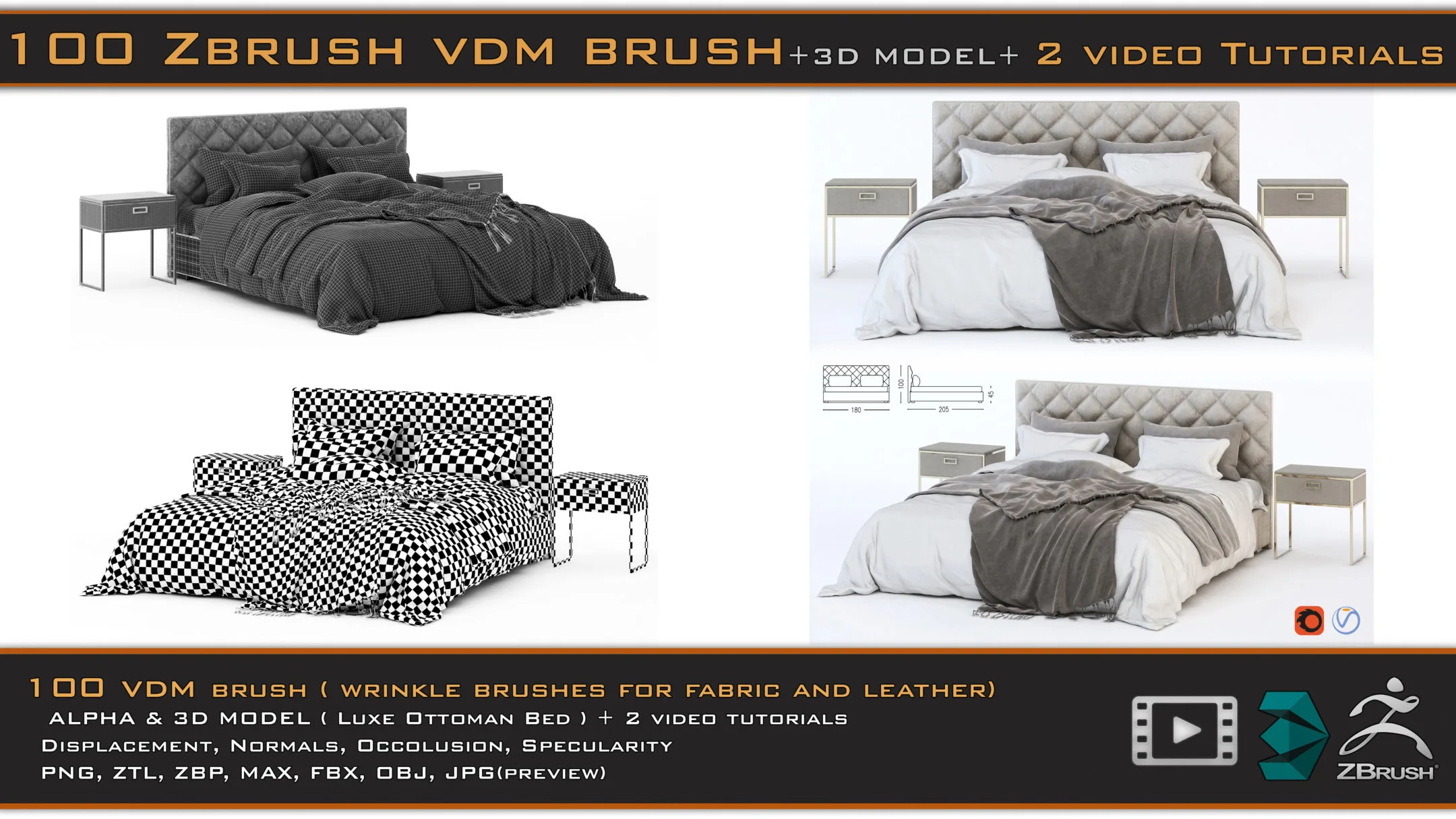 100 VDM Brushes , Wrinkle Brushes + 3D Model & 2 Video Tutorials