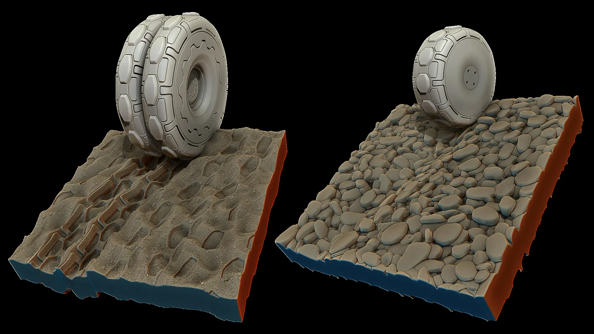 Zbrush Bundle (wheels + tyre tracks + terrain surfaces)