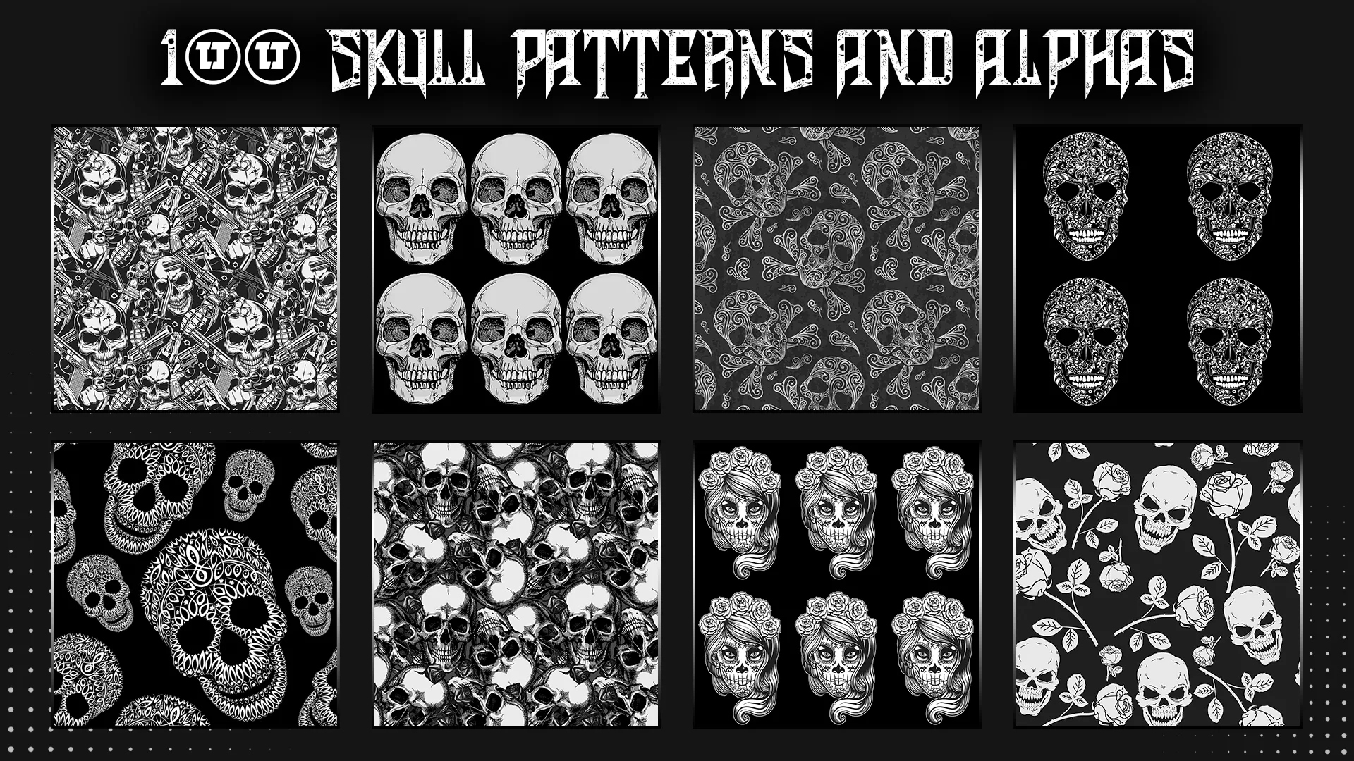 100 Skull patterns and alphas