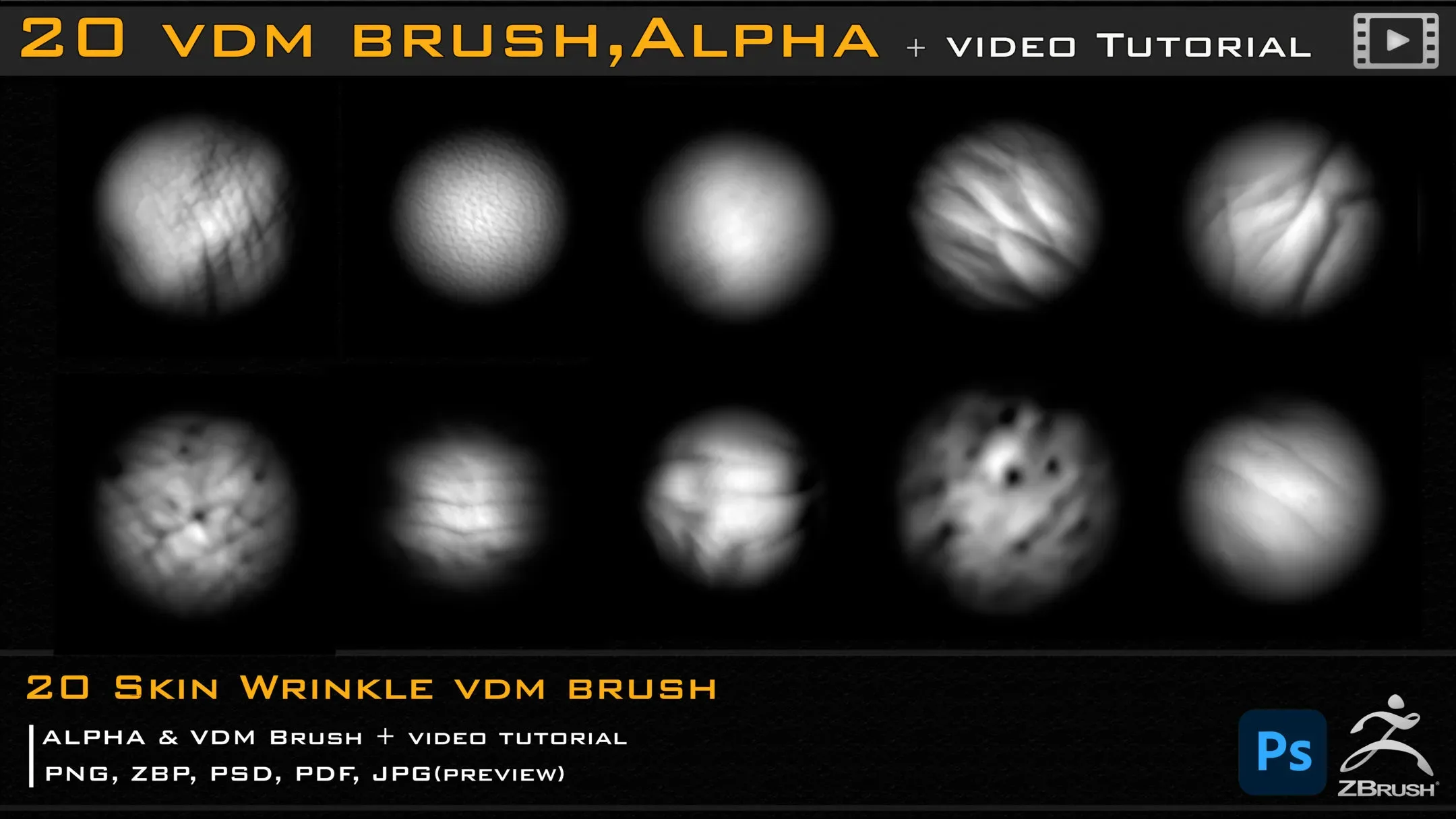 20 Skin Wrinkle VDM Brush & Alpha + Video Tutorial