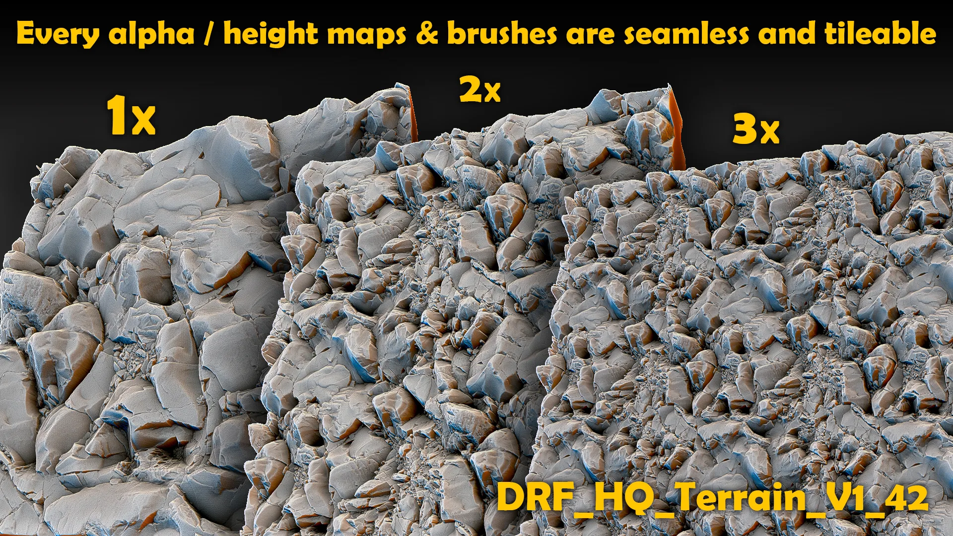 Ultra HQ Terrain / Rock Sculpt Seamless Zbrush Brushes + Alphas (Blender, Substance, Mudbox, etc.)