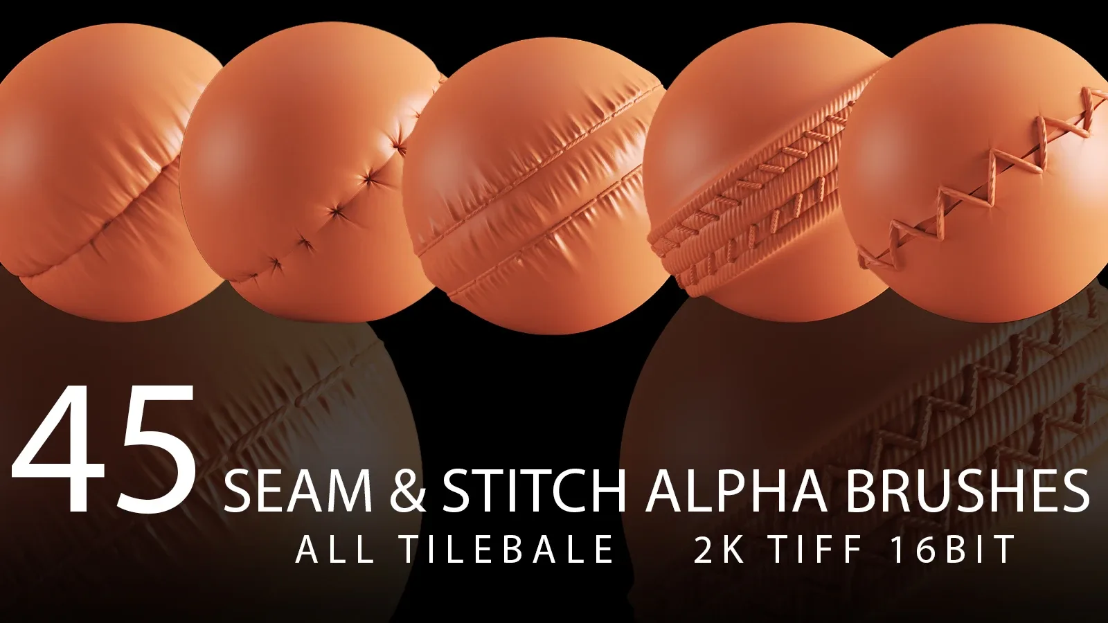 45 Seam & Stitch Alpha Brush Bundle (ALL Tilable 2K tiff 16bit)