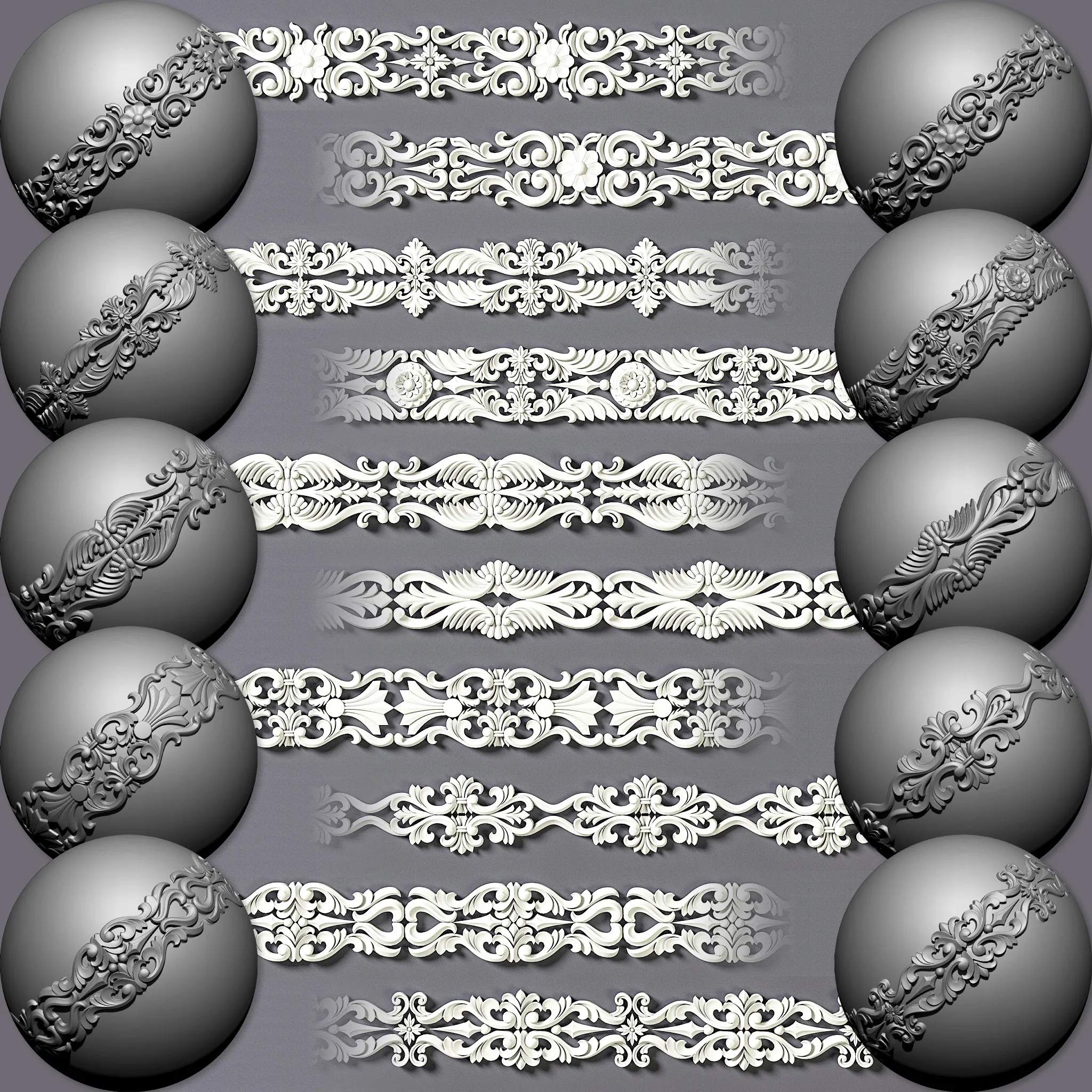 100 Seamless Trim Ornament Brushes (VDM) +4K Alpha + 3DModels