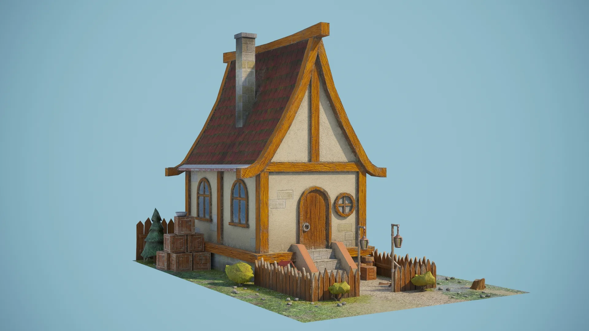 LowPoly Top-Down Stylized Village