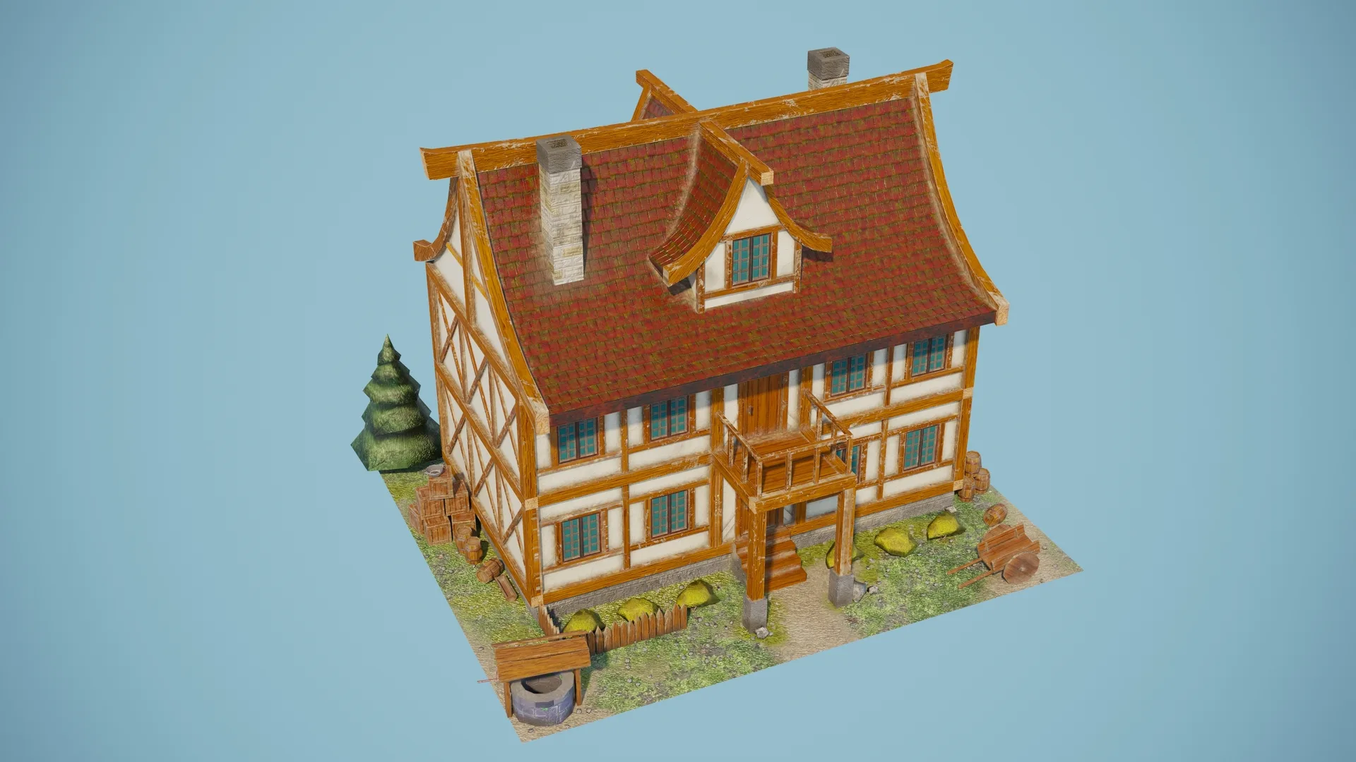 LowPoly Top-Down Stylized Village