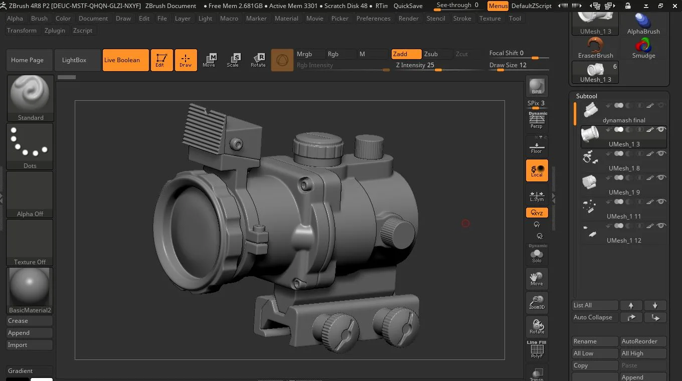 Highpoly Gun Scope Model for Gaming 3D Model