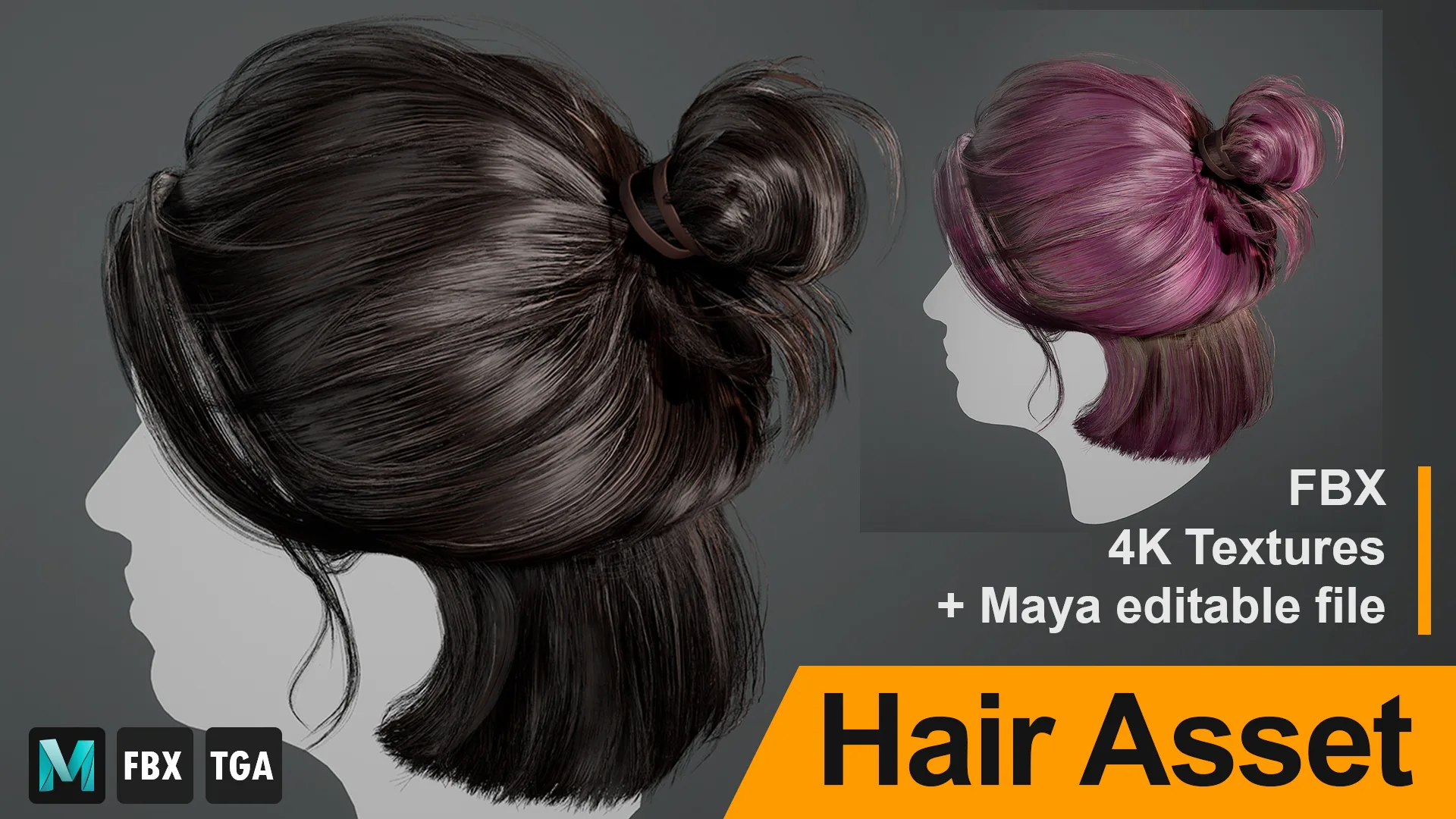 Realtime Hair Asset "Ellie" - 4K Textures + Maya Editable File