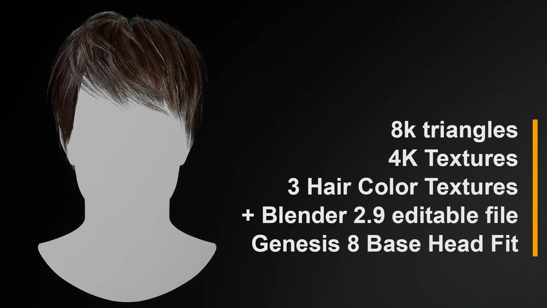 Low Poly Male Hair "Style M01" - FBX/OBJ + Blender source file, 4K Textures