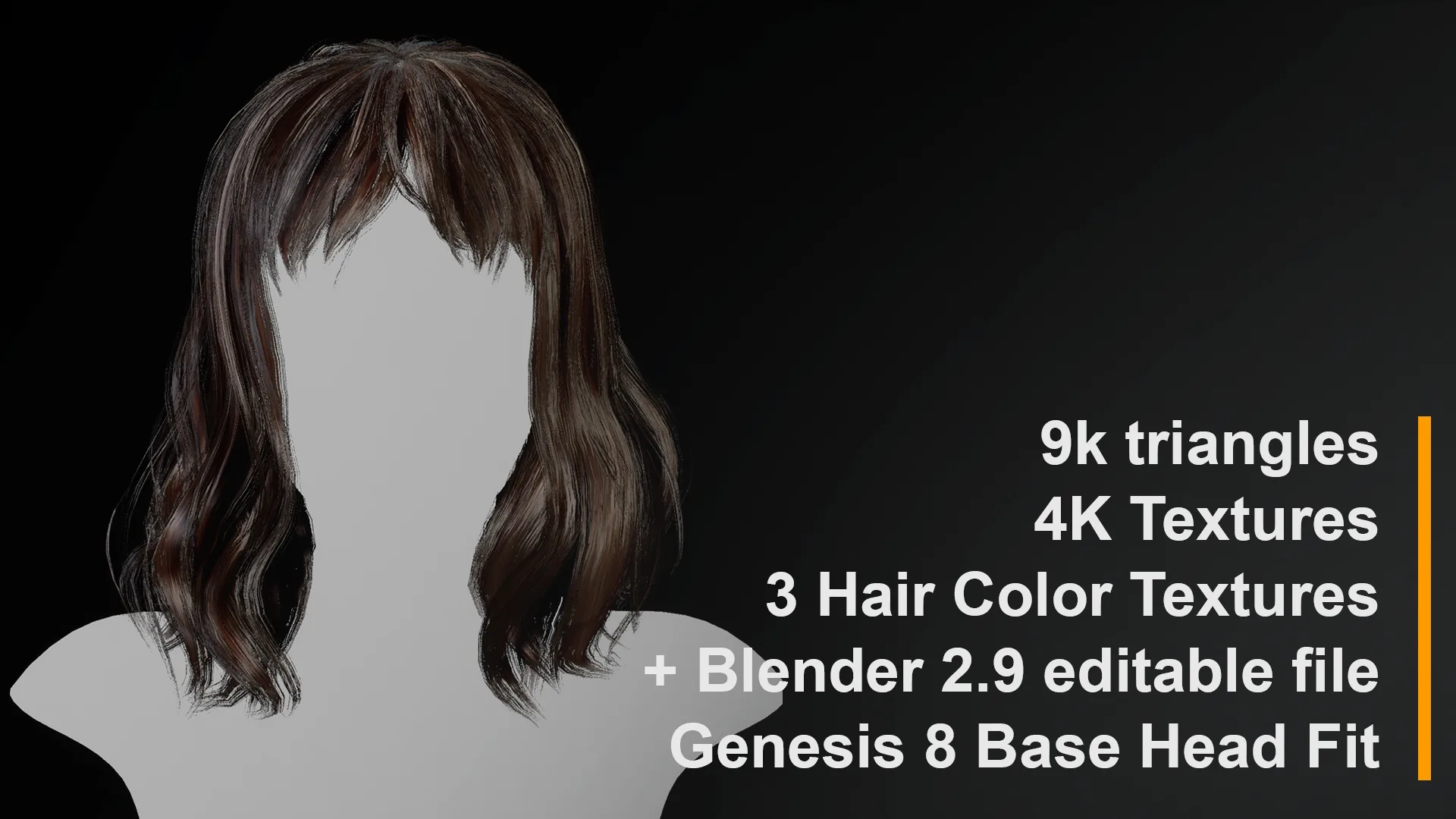 Low Poly Female Hair "Style F03" - FBX/OBJ + Blender source file, 4K Textures