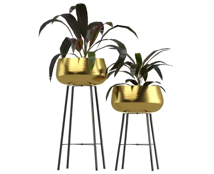 Boise Set of 2 Hammered Metal Planter with Metal Stand