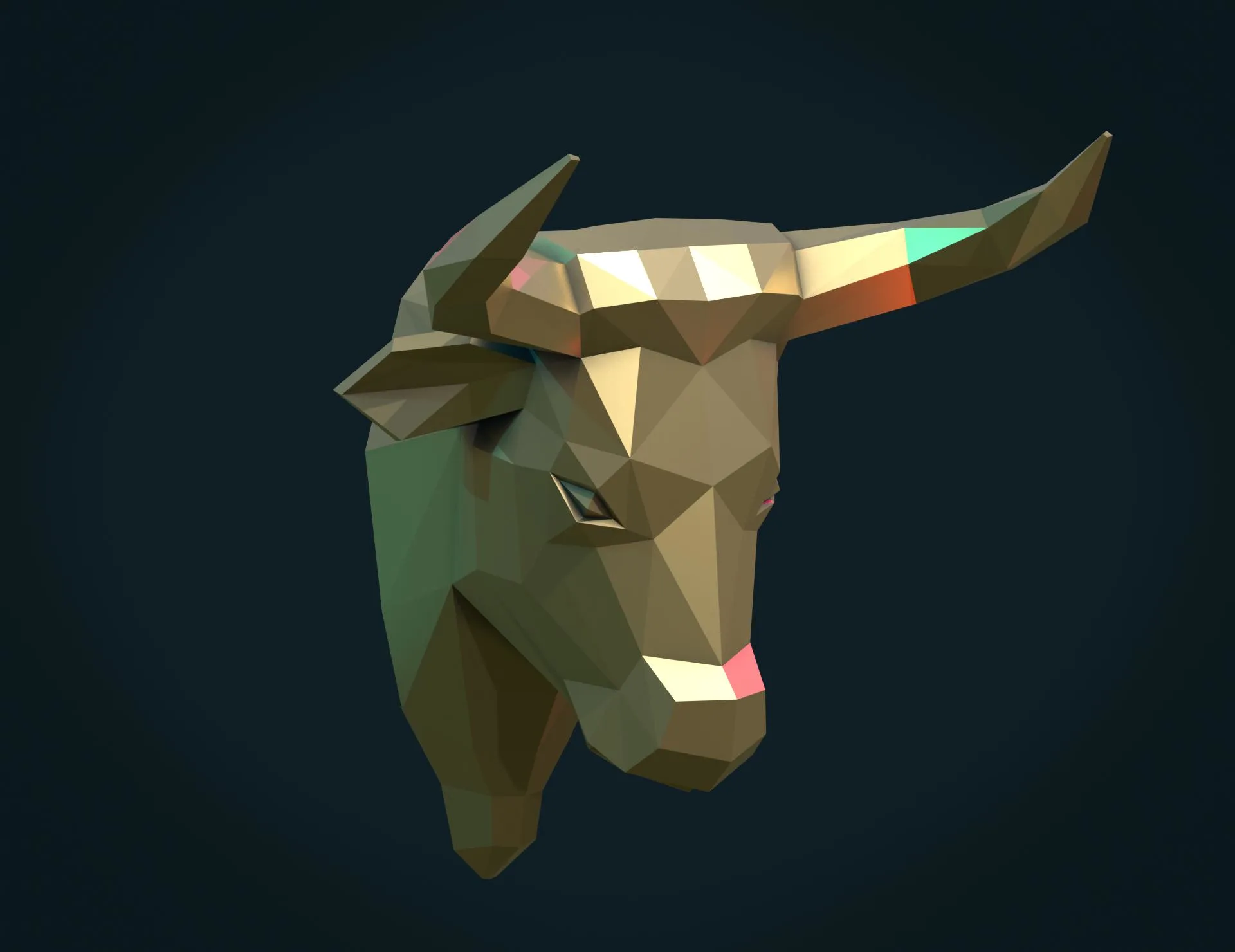 Bull Head Low Poly - 3D Print Ready