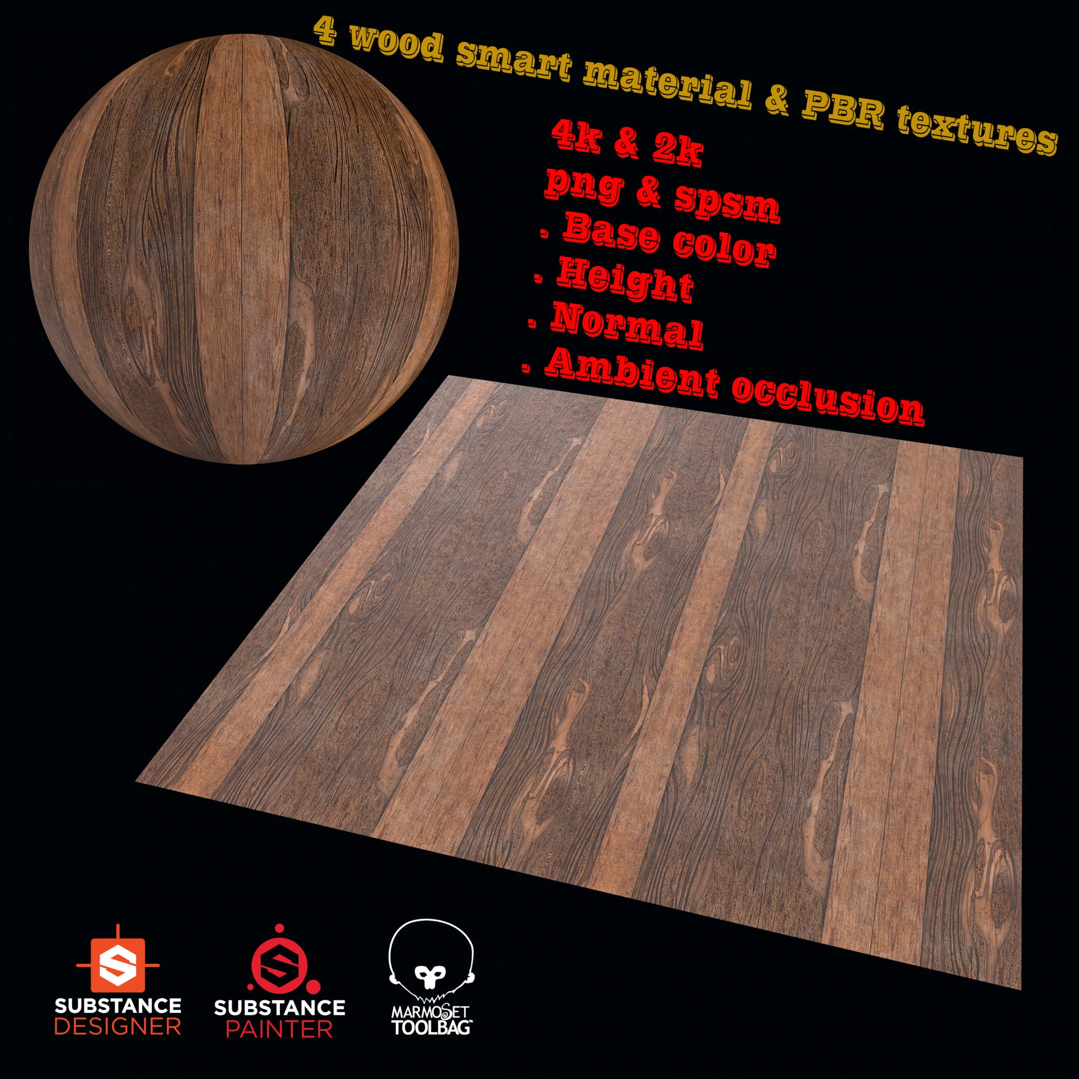 4 Wood Smart Material &amp; PBR Texture