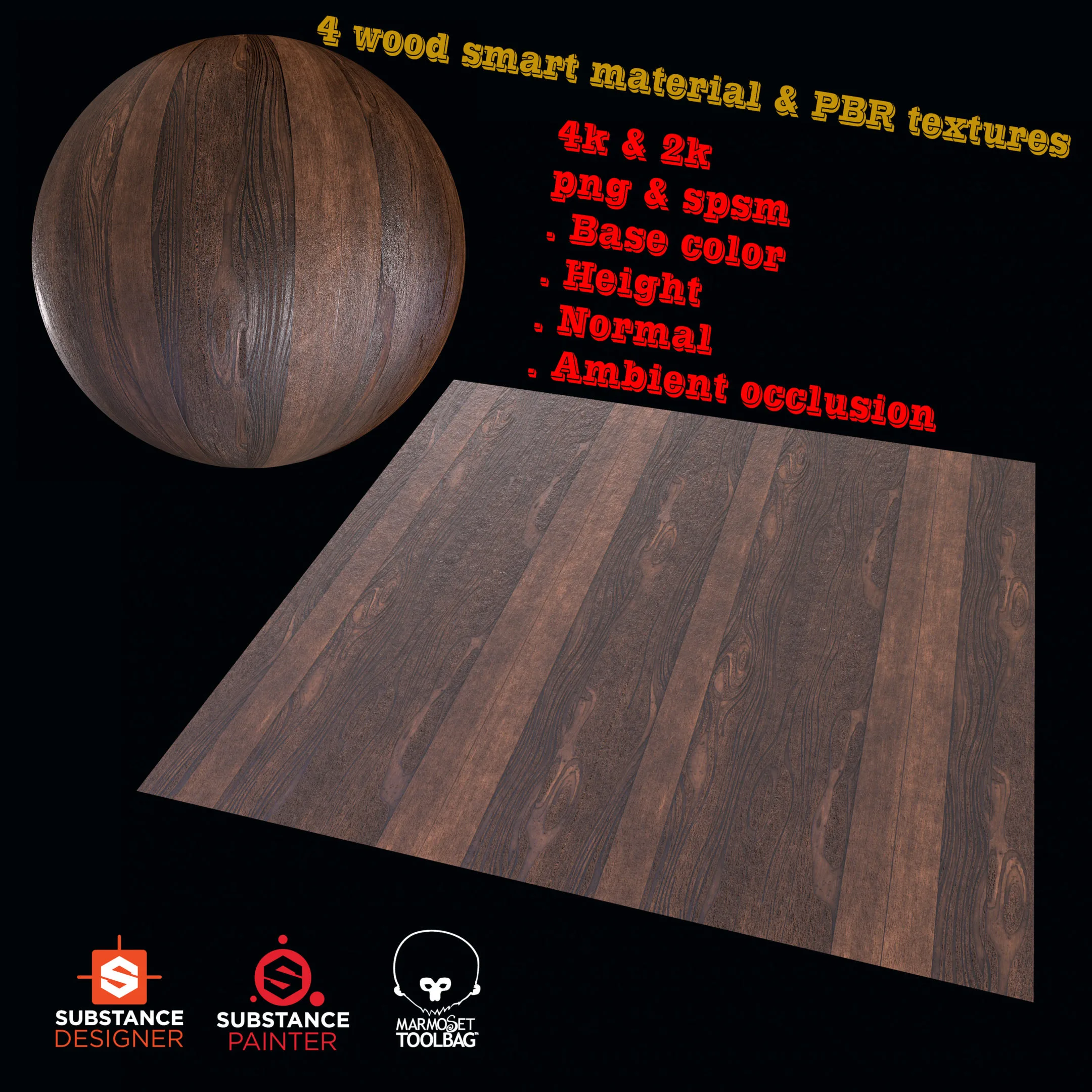 4 Wood Smart Material &amp; PBR Texture