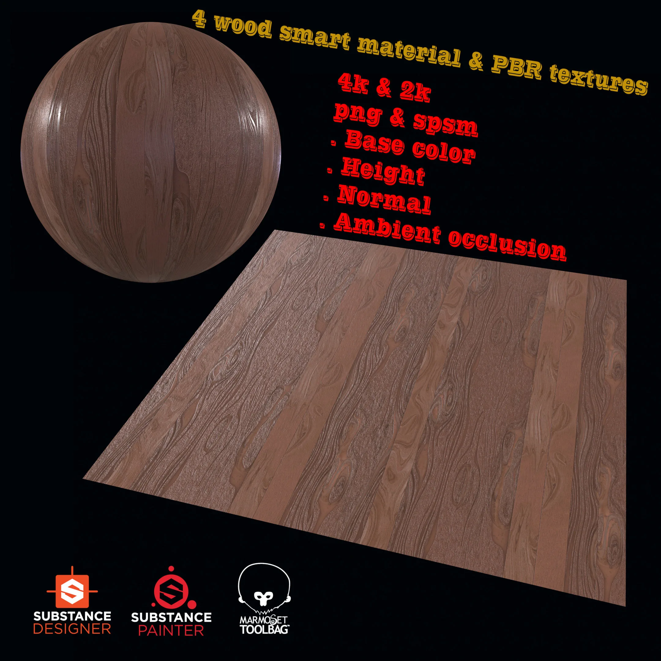 4 Wood Smart Material &amp; PBR Texture