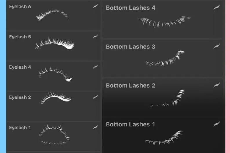 20 Eyelash Brushset for Procreate FlippedNormals