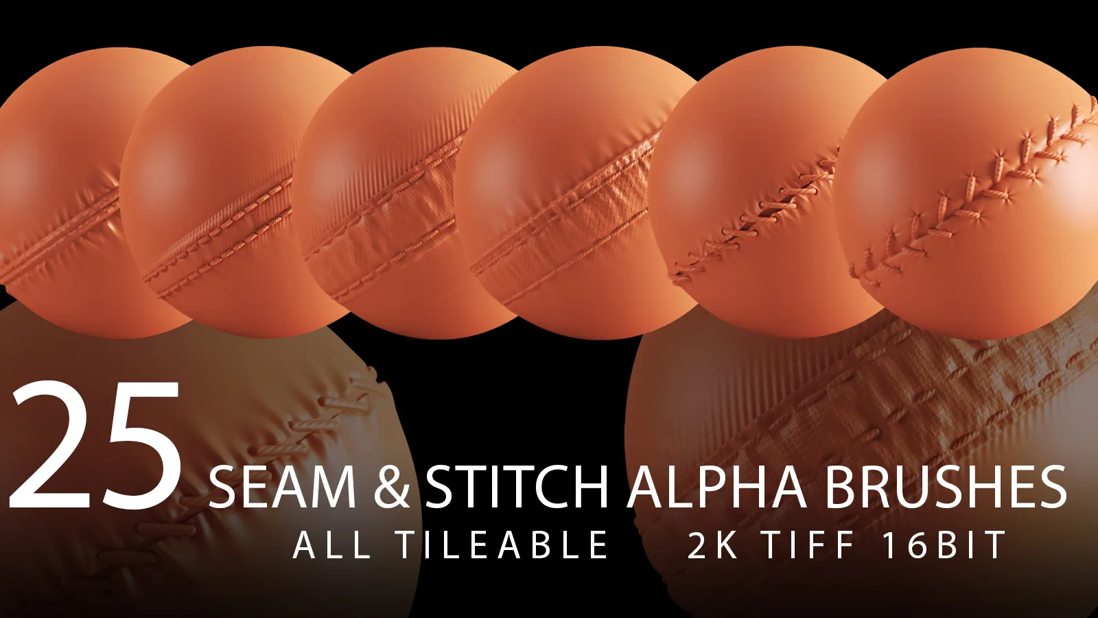 25 Seam & Stitch Alpha Brush Bundle (ALL Tileable 2K tiff 16bit) Vol 2