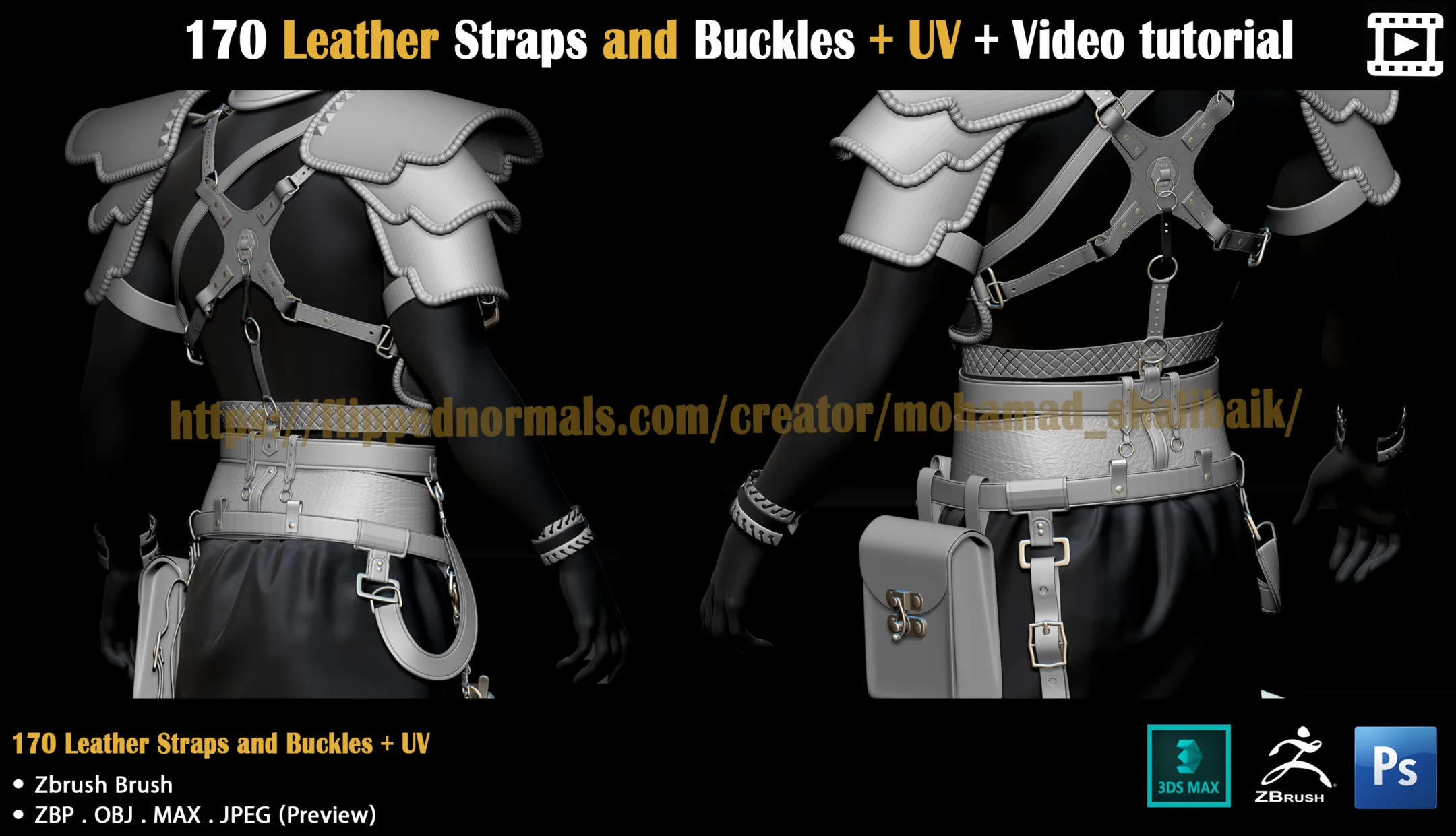 170 Leather Straps and Buckles + UV + Video tutorial