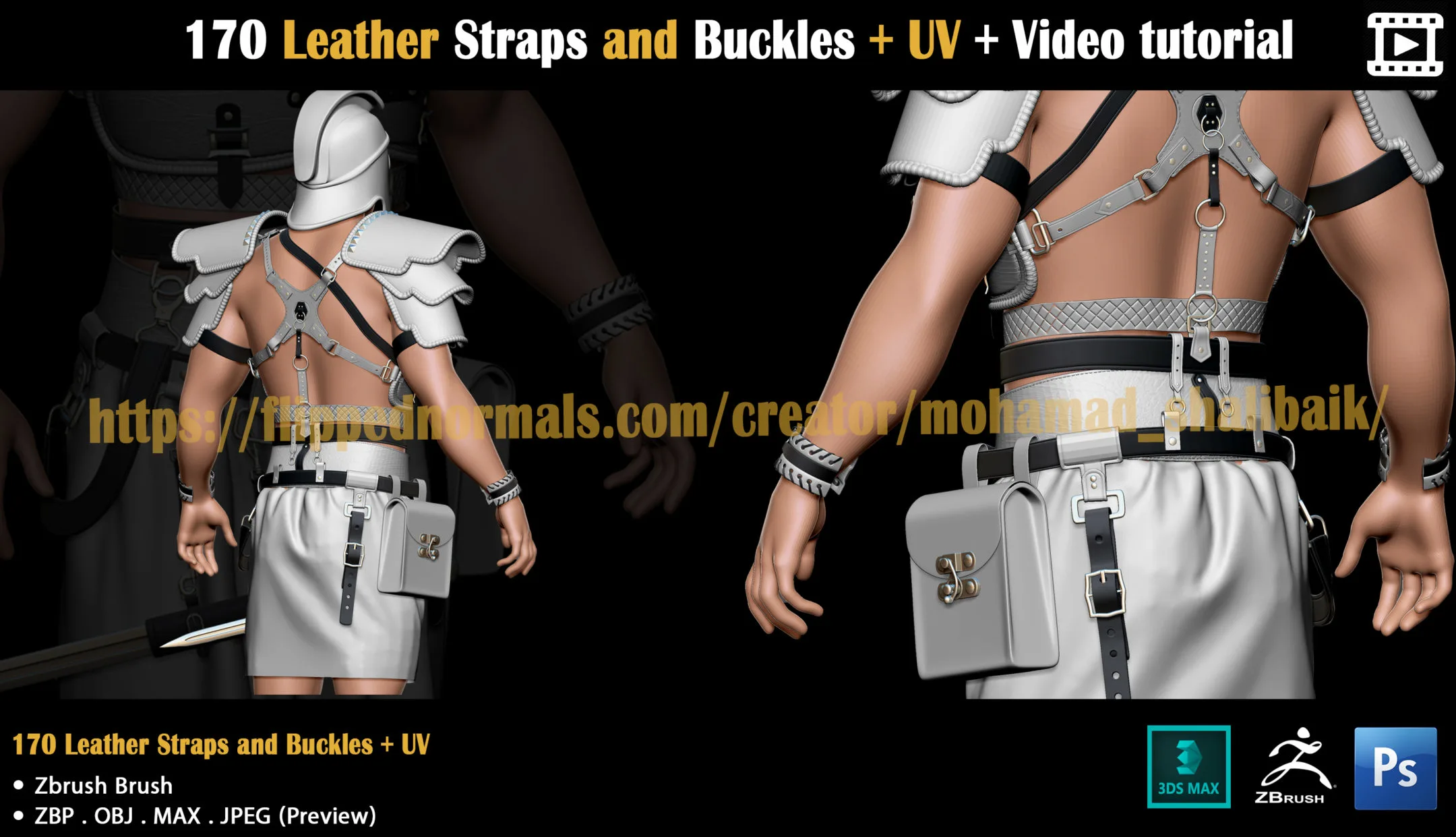 170 Leather Straps and Buckles + UV + Video tutorial