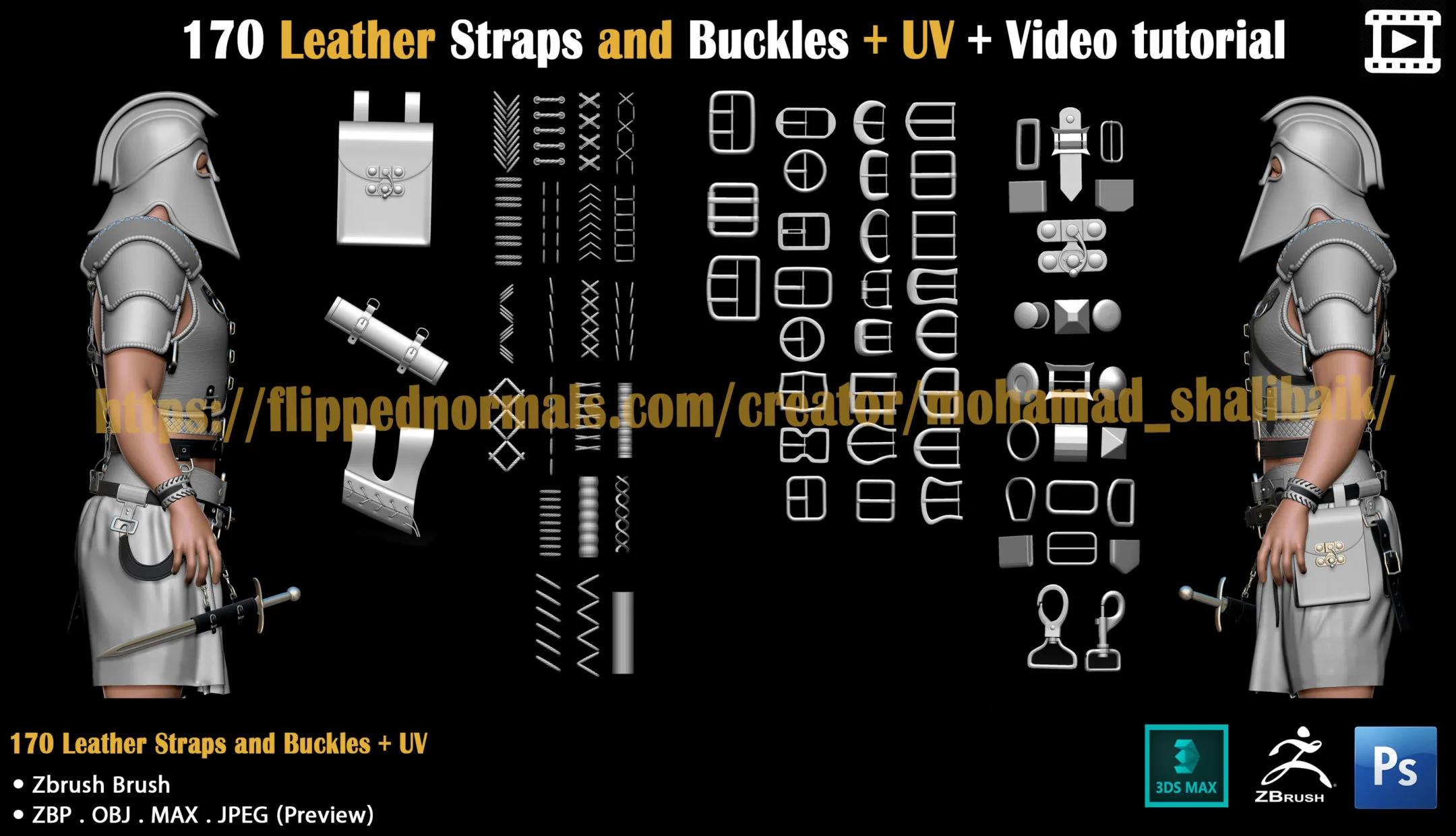 170 Leather Straps and Buckles + UV + Video tutorial