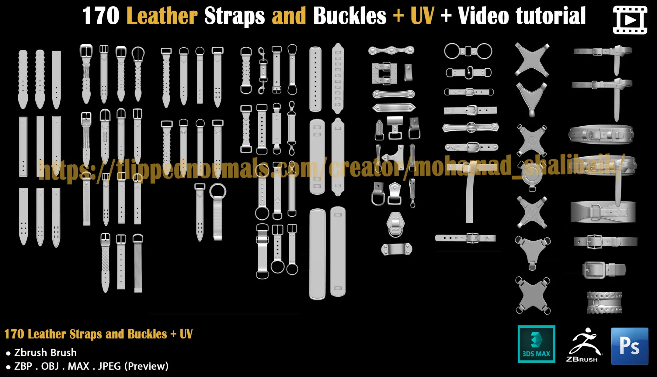 170 Leather Straps and Buckles + UV + Video tutorial