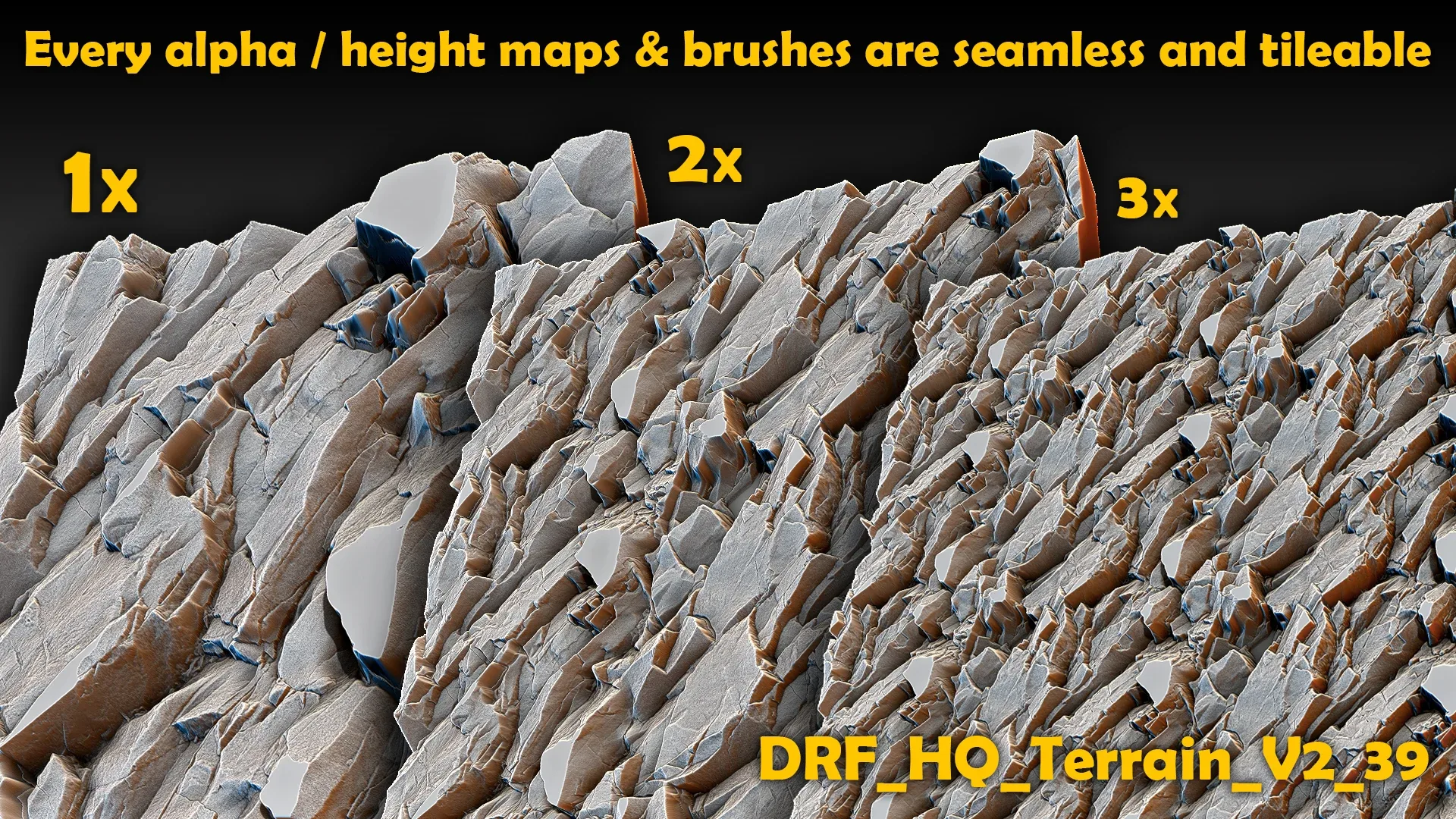 Ultra HQ Terrain / Rock Seamless Sculpt Zbrush brushes + Alphas (Blender, Substance, etc.) Vol.2