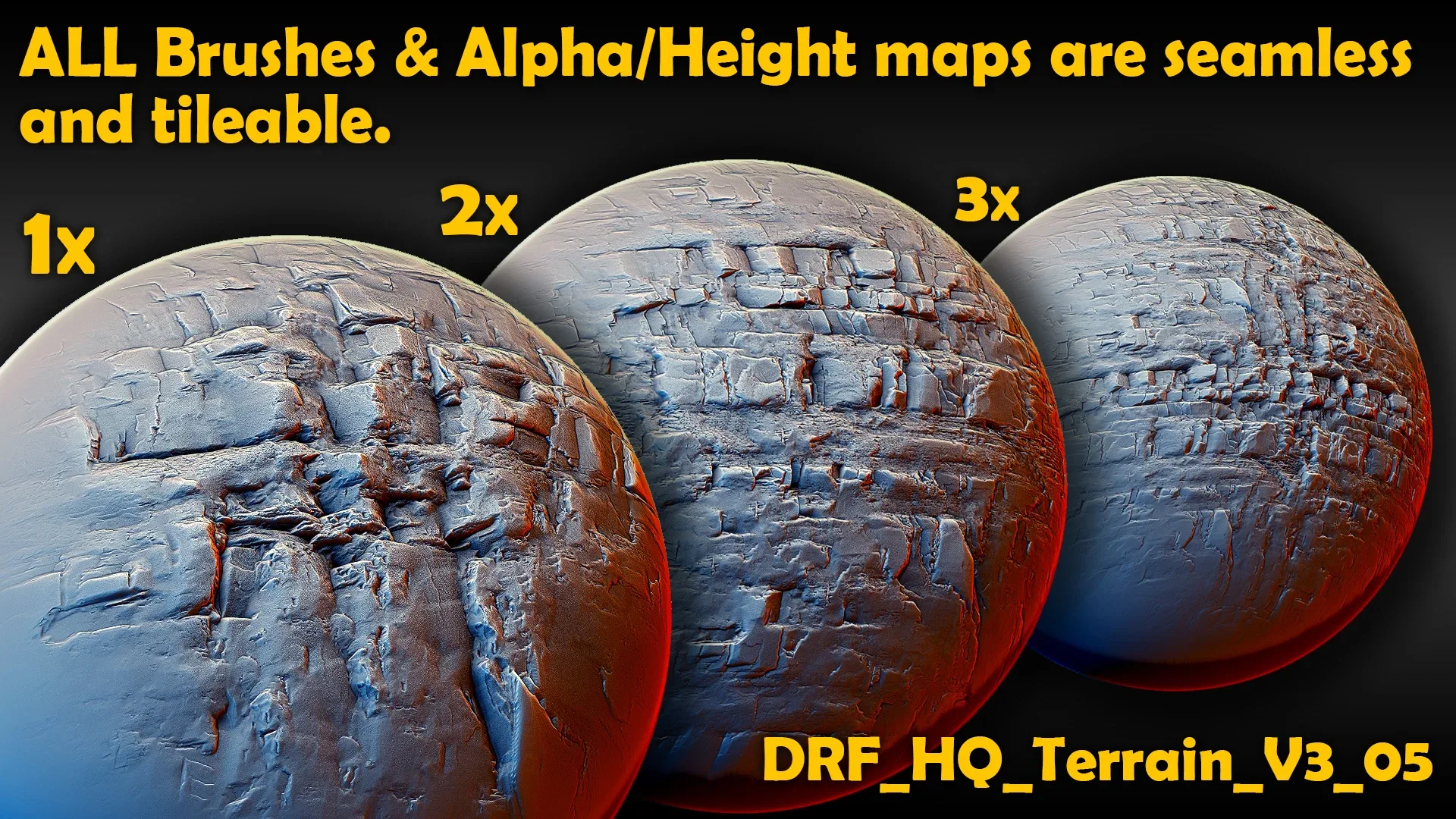 Ultra HQ Terrain / Rock Seamless Sculpt Zbrush brushes + Alphas (Blender, Substance, etc.) Vol.3