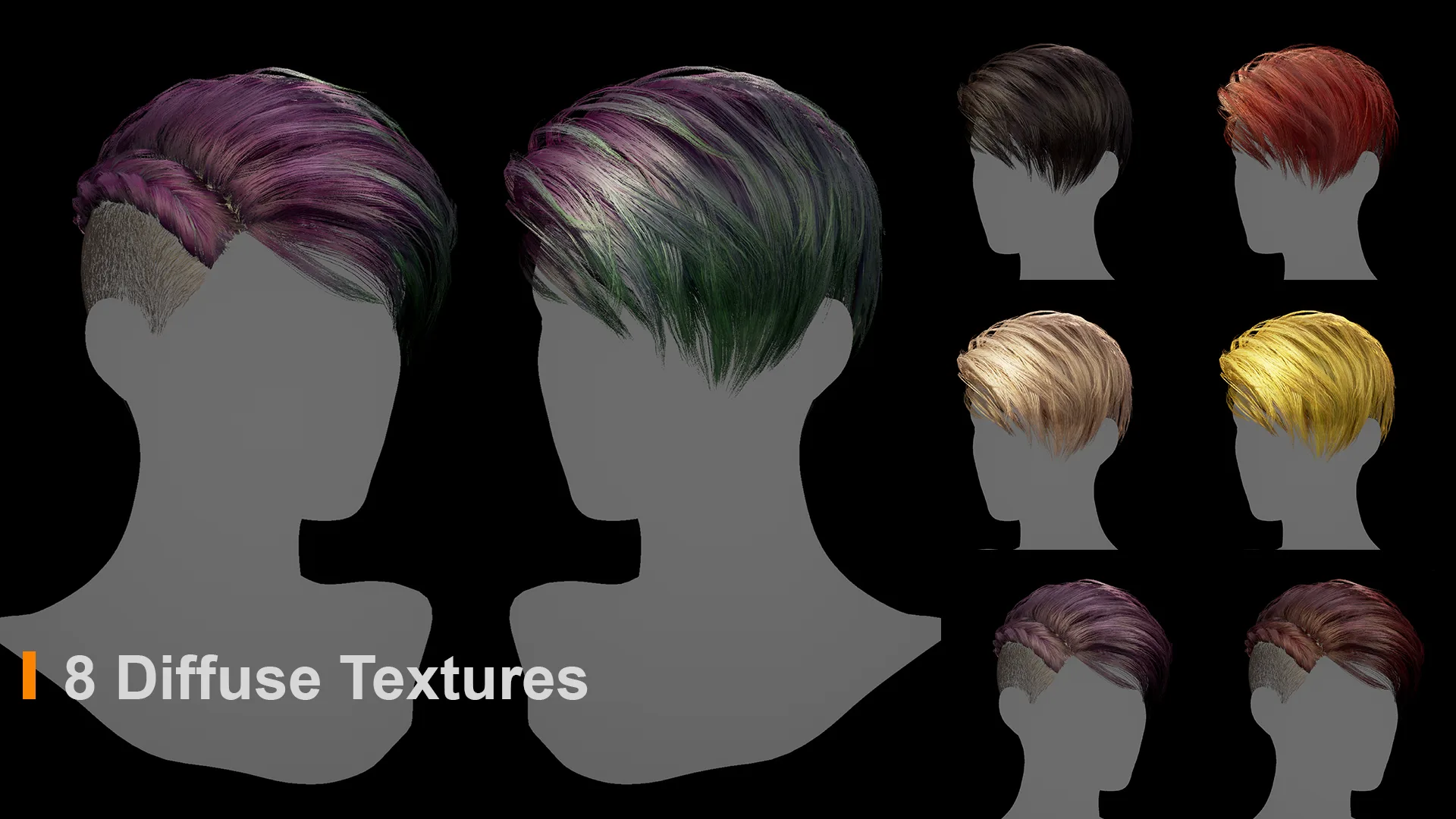 Low Poly Hair "Charlize" - FBX/OBJ + Maya, Blender source file, 4K Textures