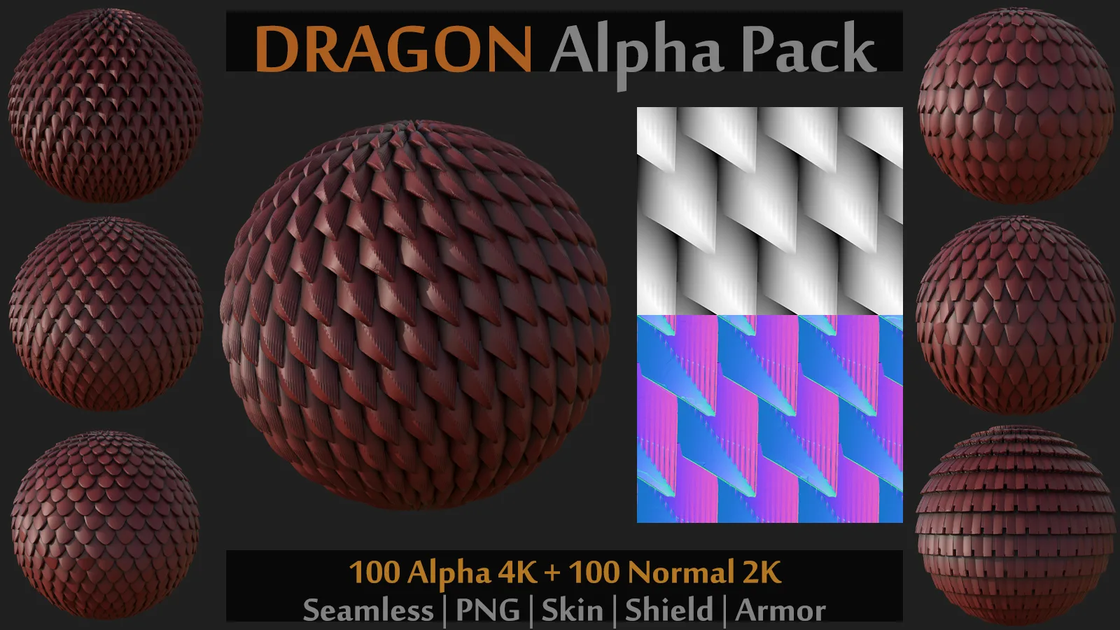 100 Alpha & Normal for Brush and Sculpt on Skin, Shield, Armor (Zbrush, Blender, Painter...)