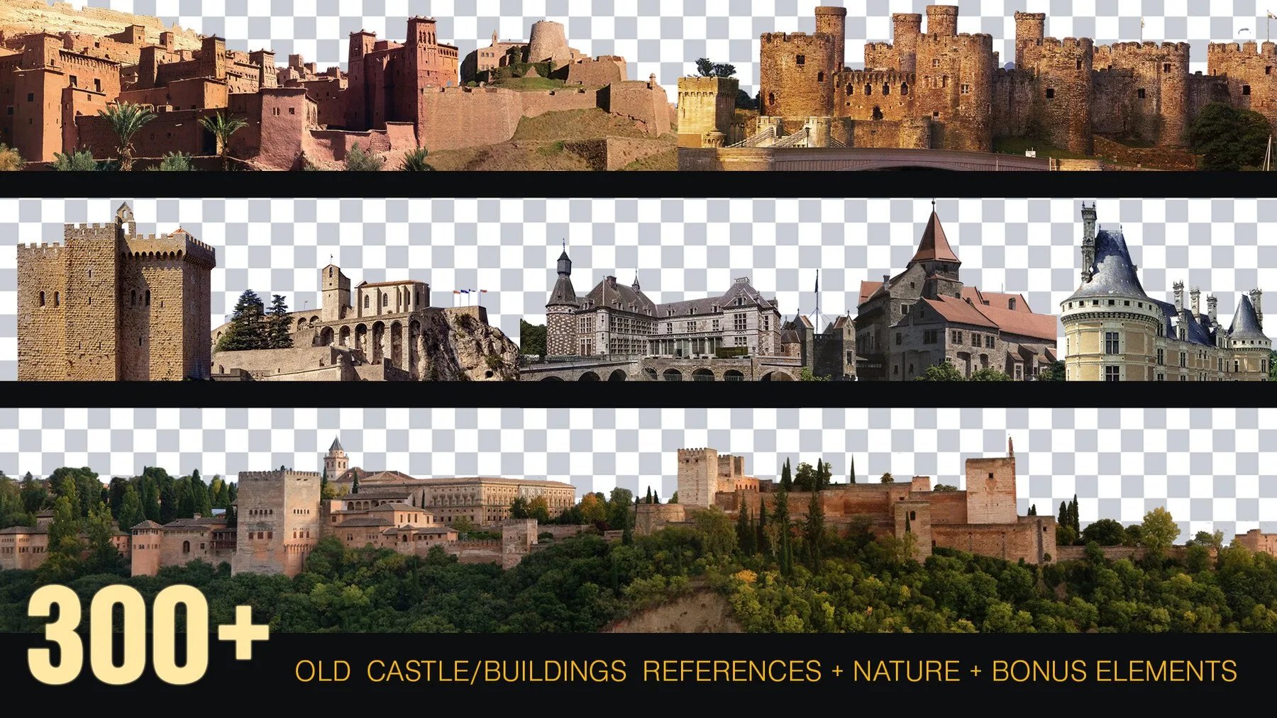 300+ Old Castle / Buildings reference Pack + Nature + Bonus [Transparent BG] Perfect For Mattepainting And Photobash