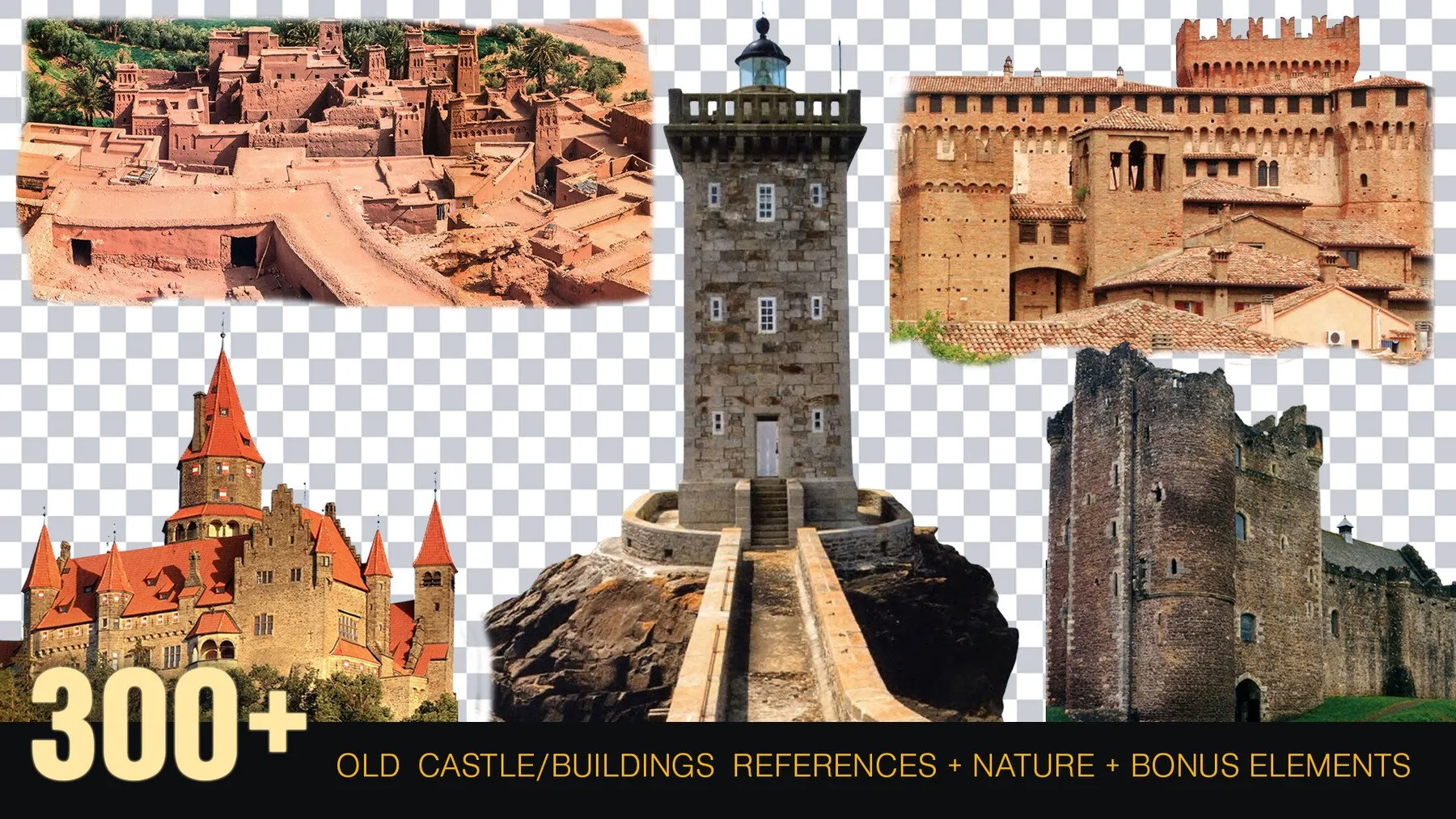 300+ Old Castle / Buildings reference Pack + Nature + Bonus [Transparent BG] Perfect For Mattepainting And Photobash