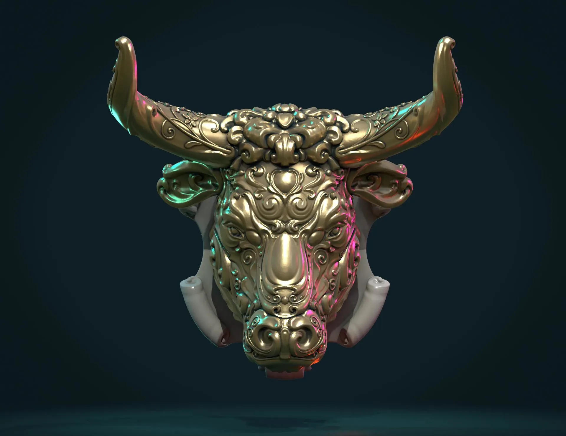 Ornate Bull Head - 3D Print Ready