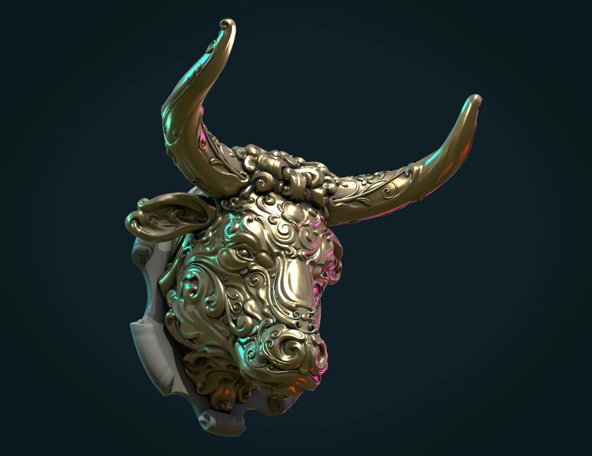 Ornate Bull Head - 3D Print Ready