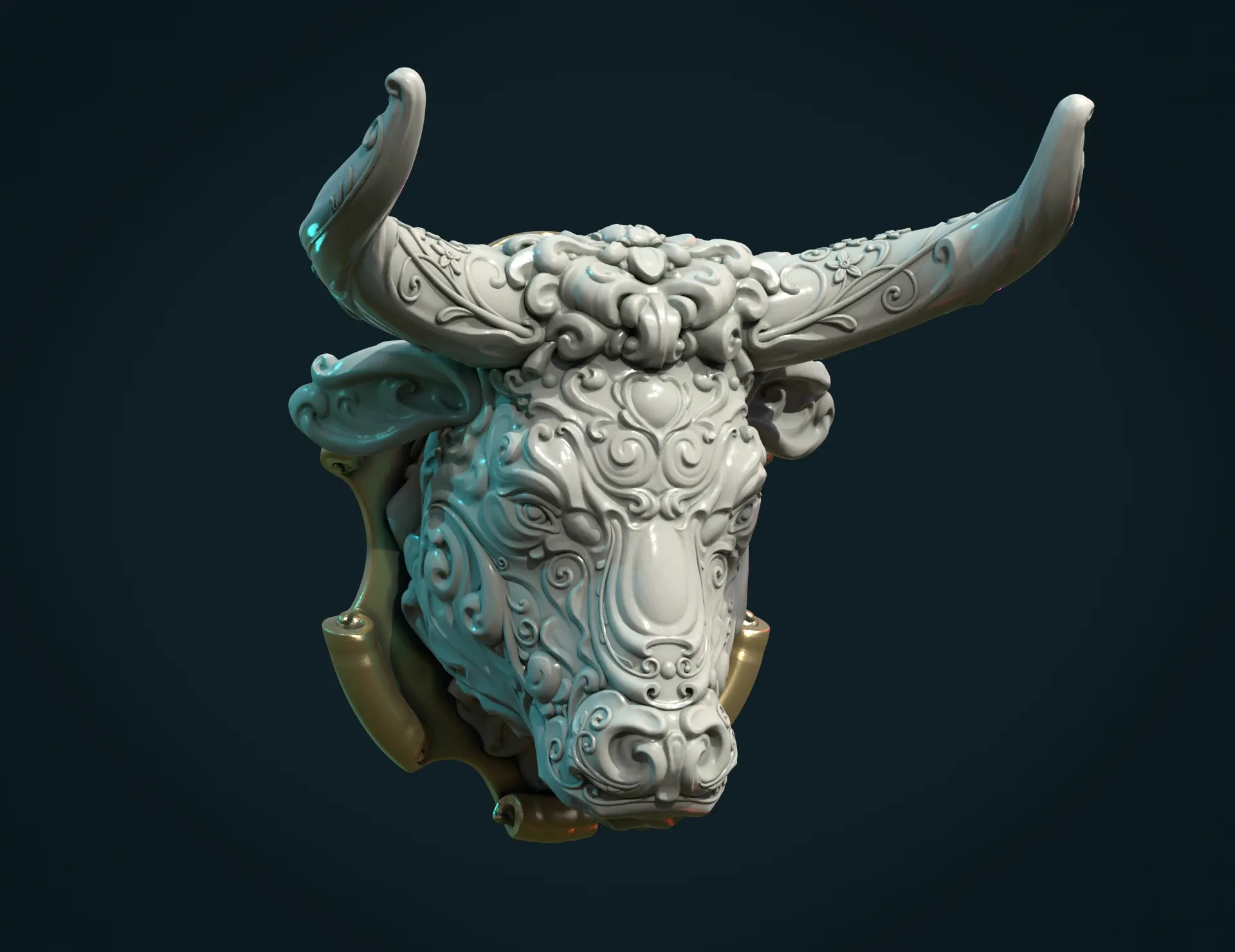 Ornate Bull Head - 3D Print Ready